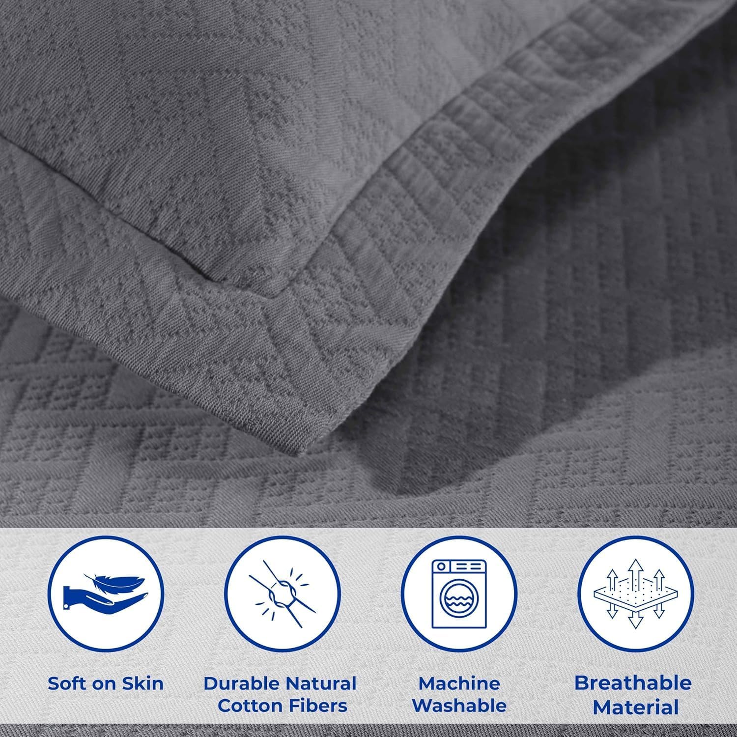 Superior 100 Cotton Basket Weave Bedspread Set Full Grey