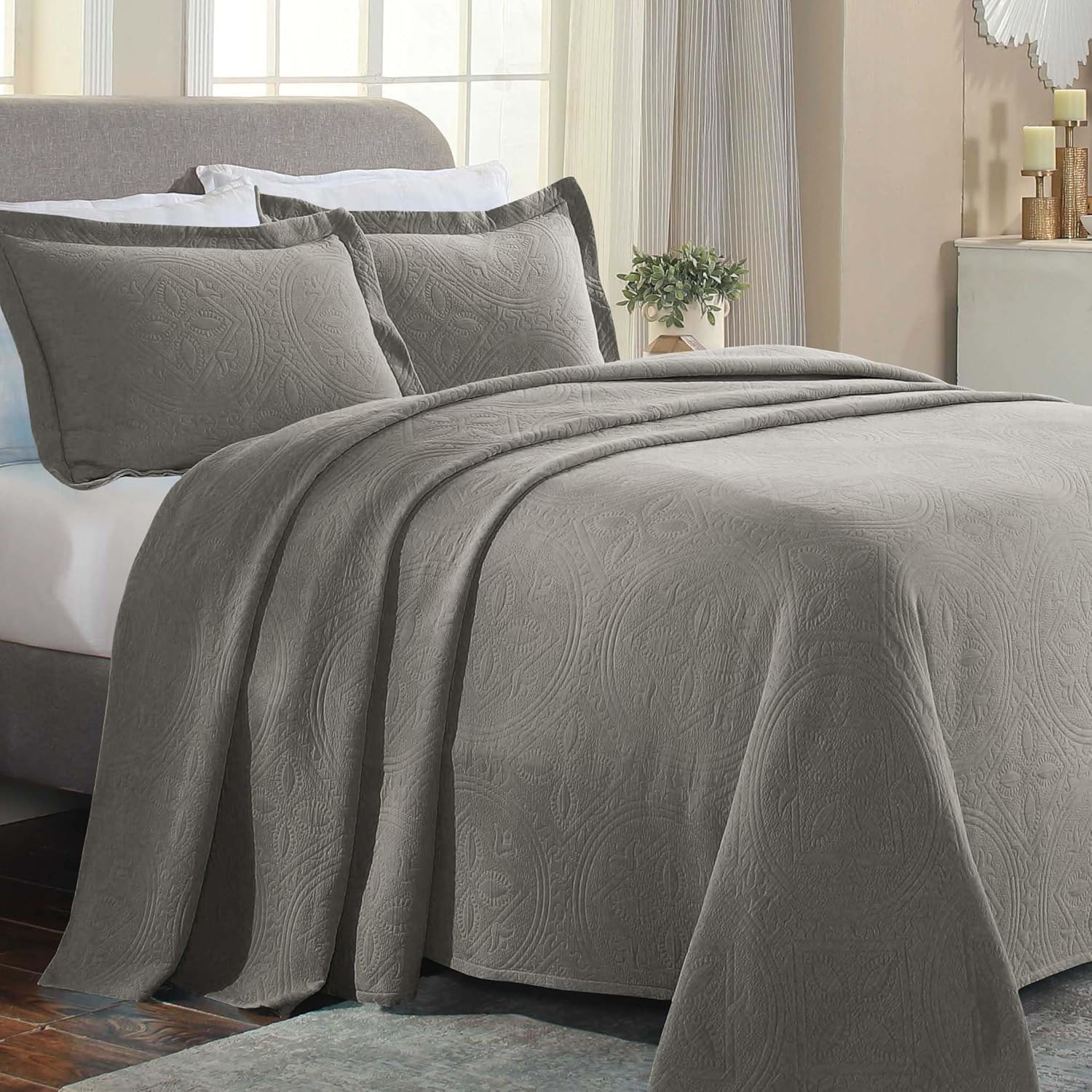 Superior 2 Piece Celtic Circles Cotton Bedspread Set - Twin Charcoal 1