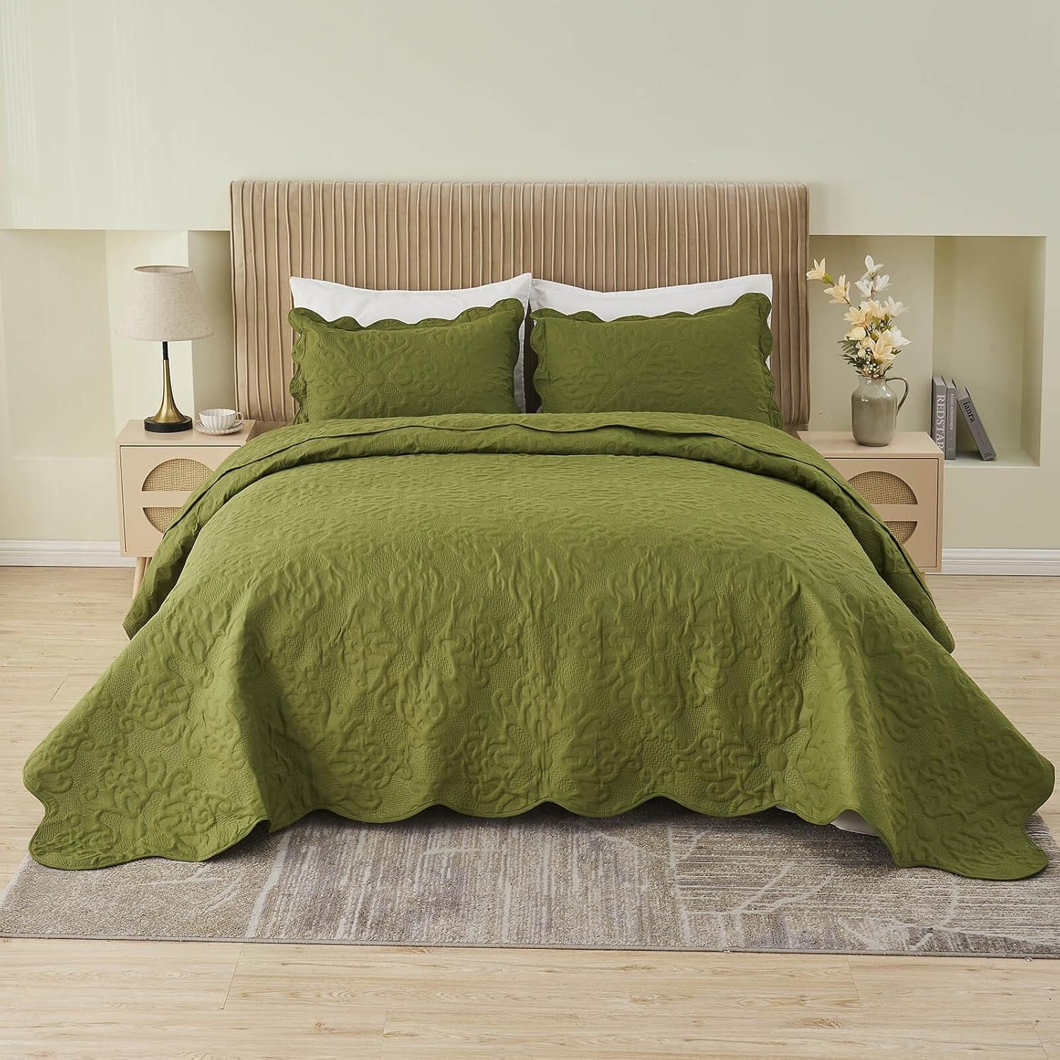 Kingnex Olive Green Oversized King Bedspread Set