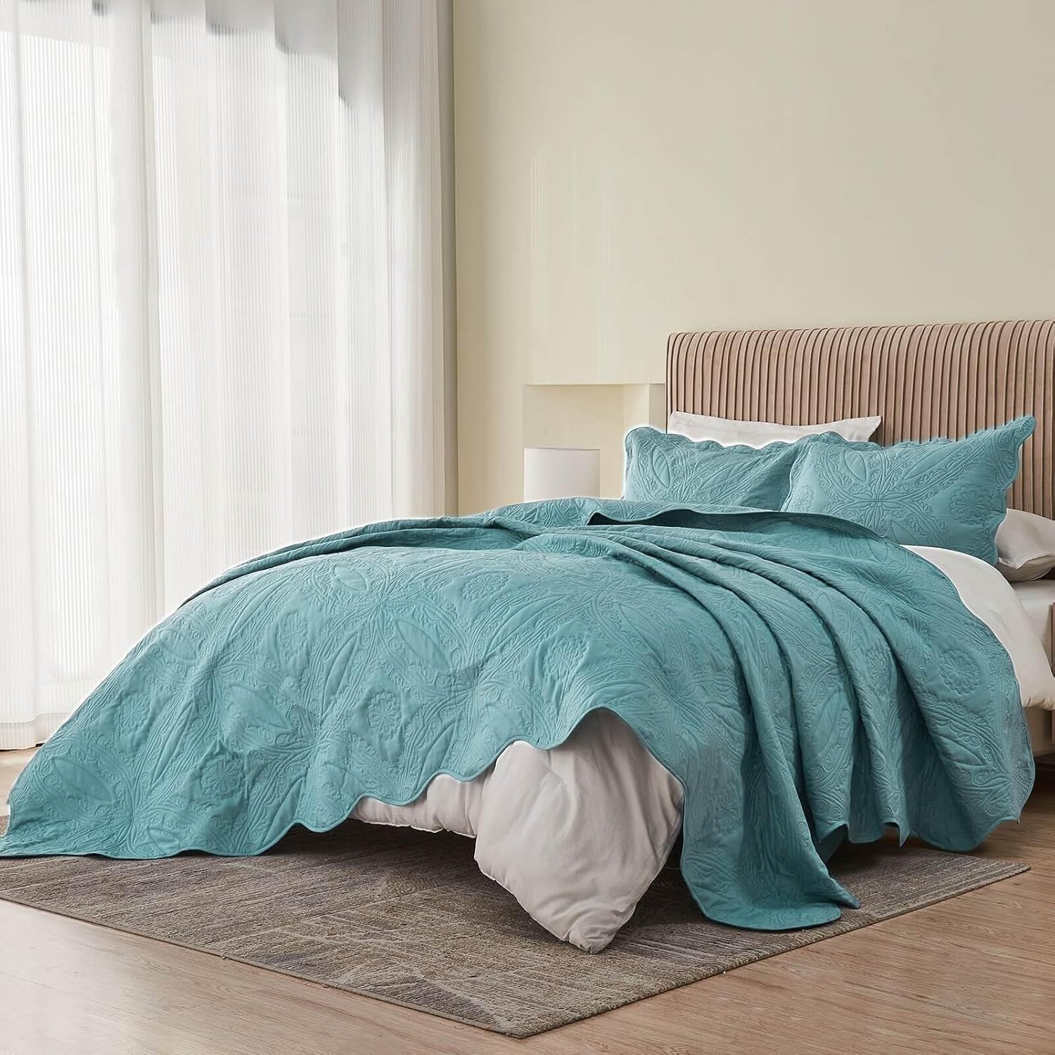 Kingnex Oversized Cal King Bedspread Set 3 Pieces Blue