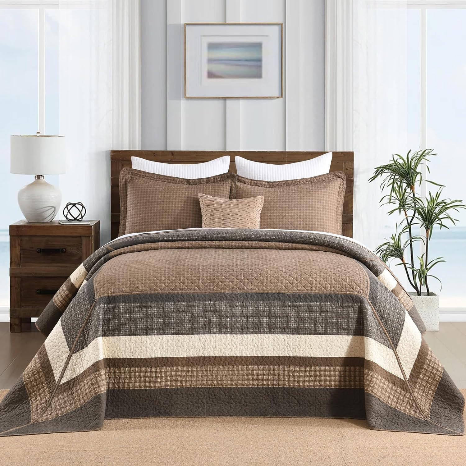 FineStichery Oversized Quilt Bedspread 3 Piece Set