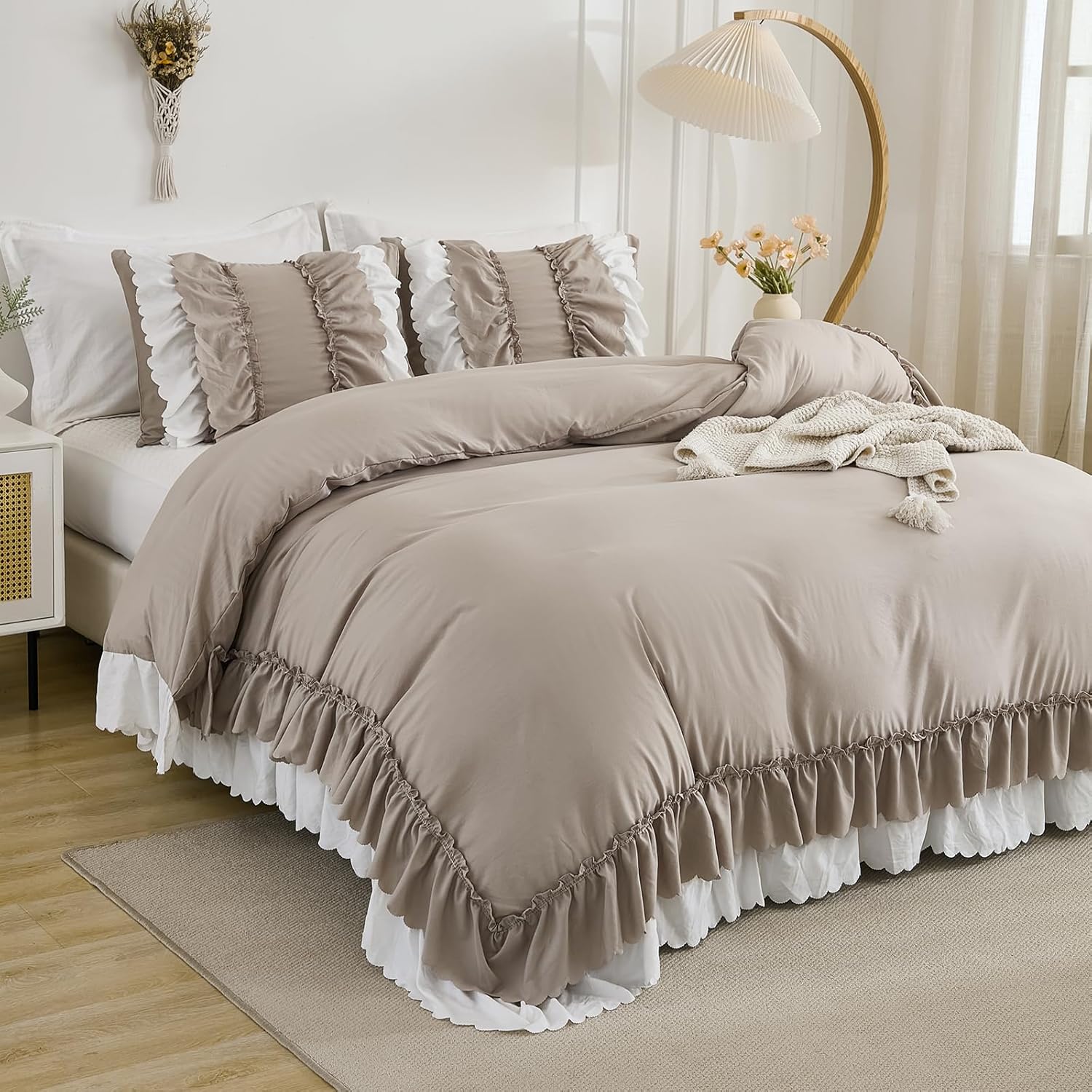Herside Taupe Ruffle Comforter Set King Size 1