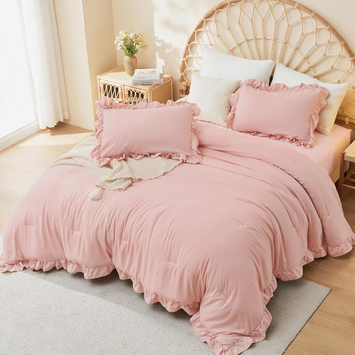 Litanika Blush Pink Ruffle Comforter Set 3 Piece