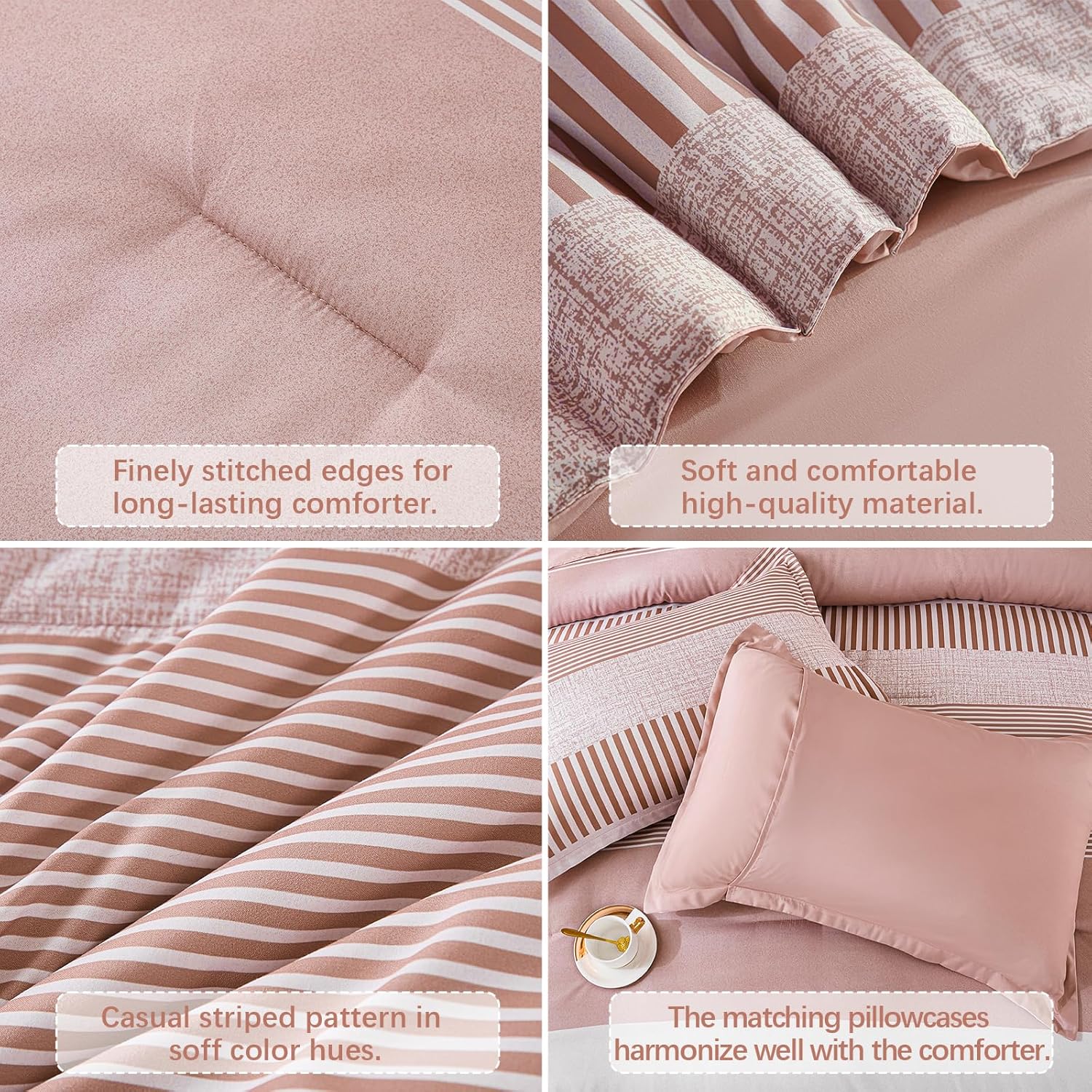 Pink Comforter Set Queen Size Striped Bedding