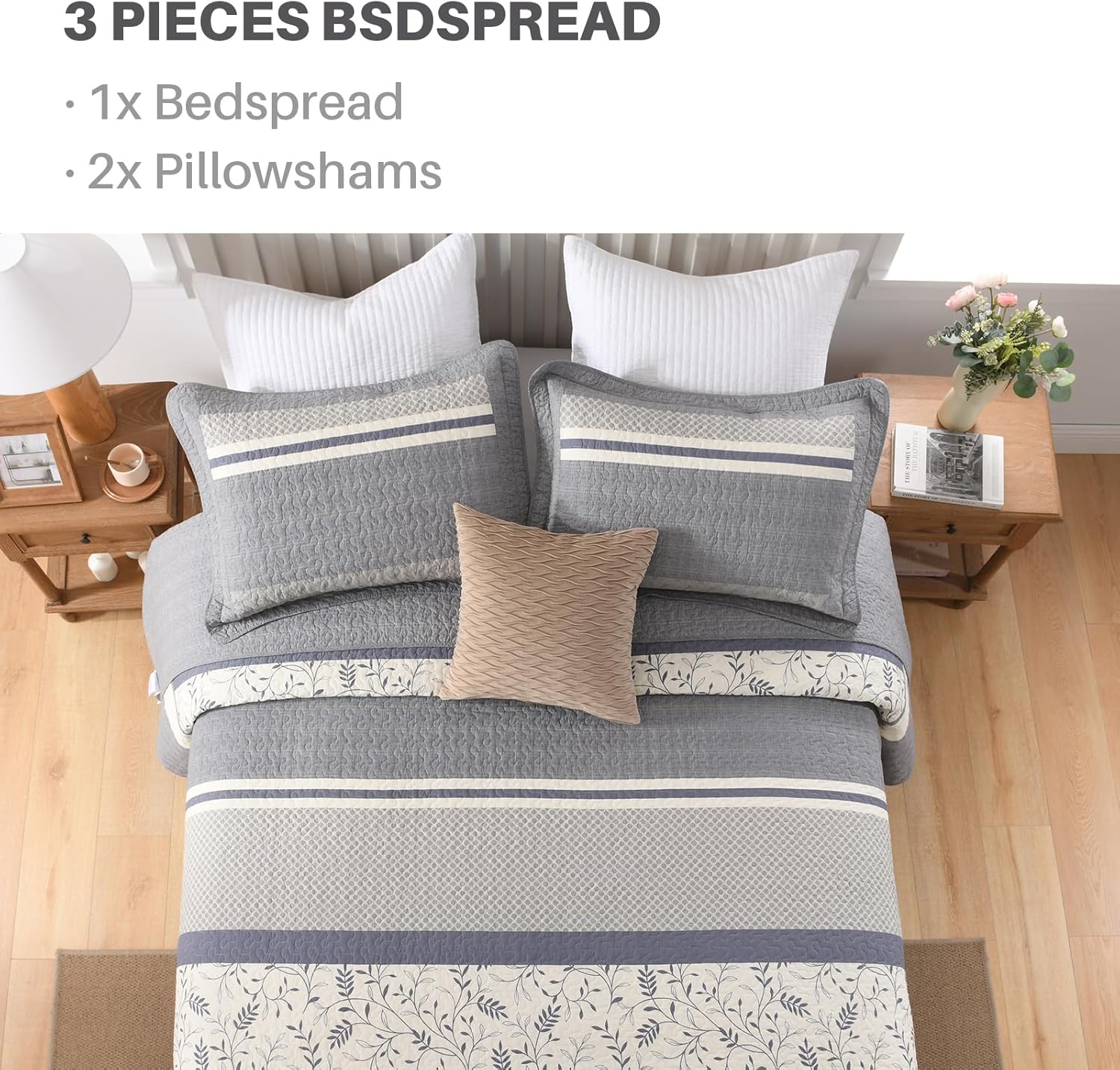 PANGUSHAN 128x120 Cotton Bedspread Set Gray