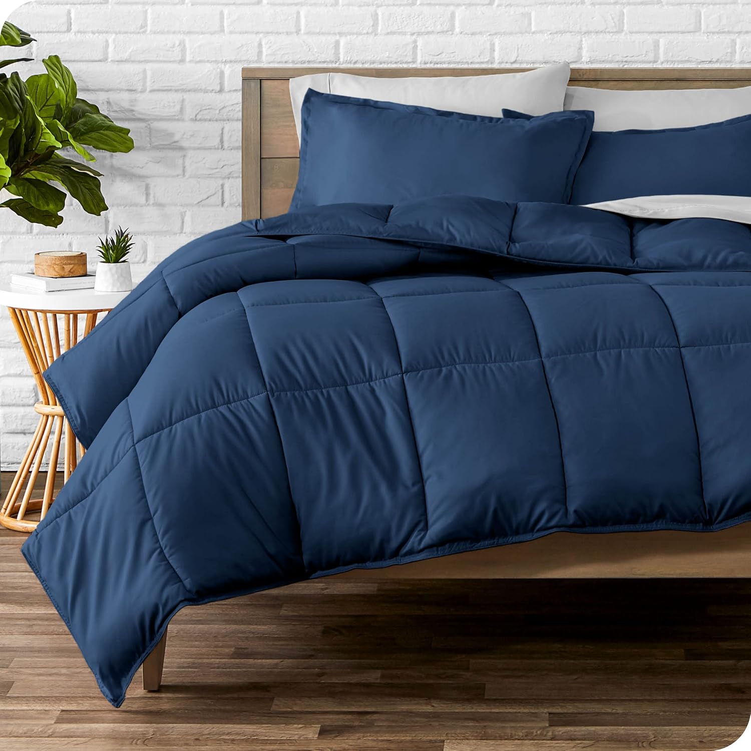 Bare Home Comforter Set with Microplush Blanket King Dark Blue 1