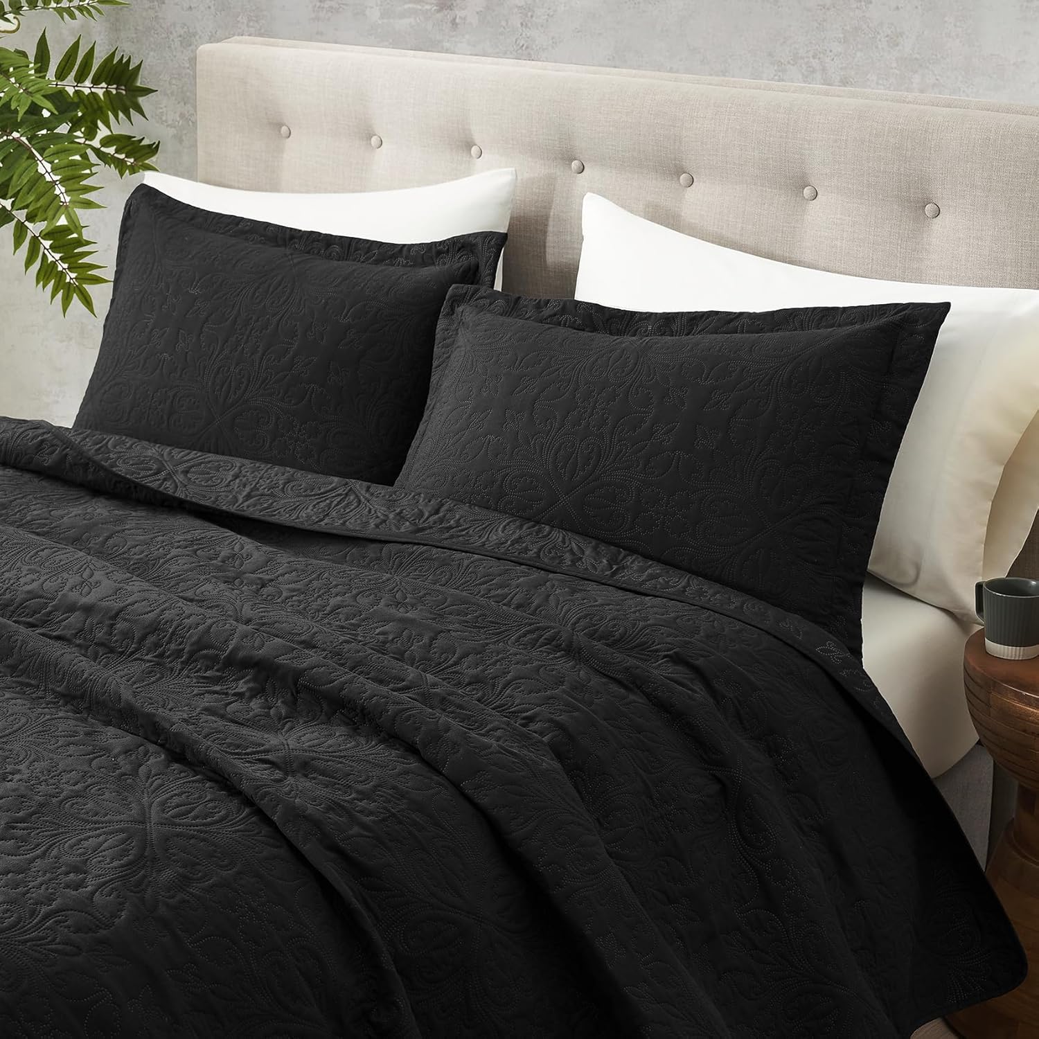 Hansleep Black Quilt King Size - Baroque Ultra Soft Bedspread Set