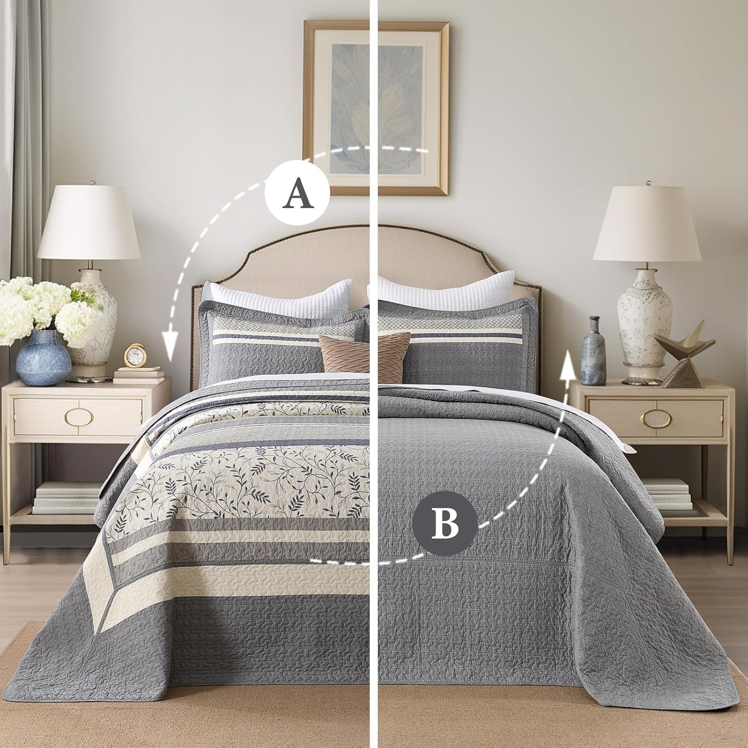 PANGUSHAN 128x120 Cotton Bedspread Set Gray