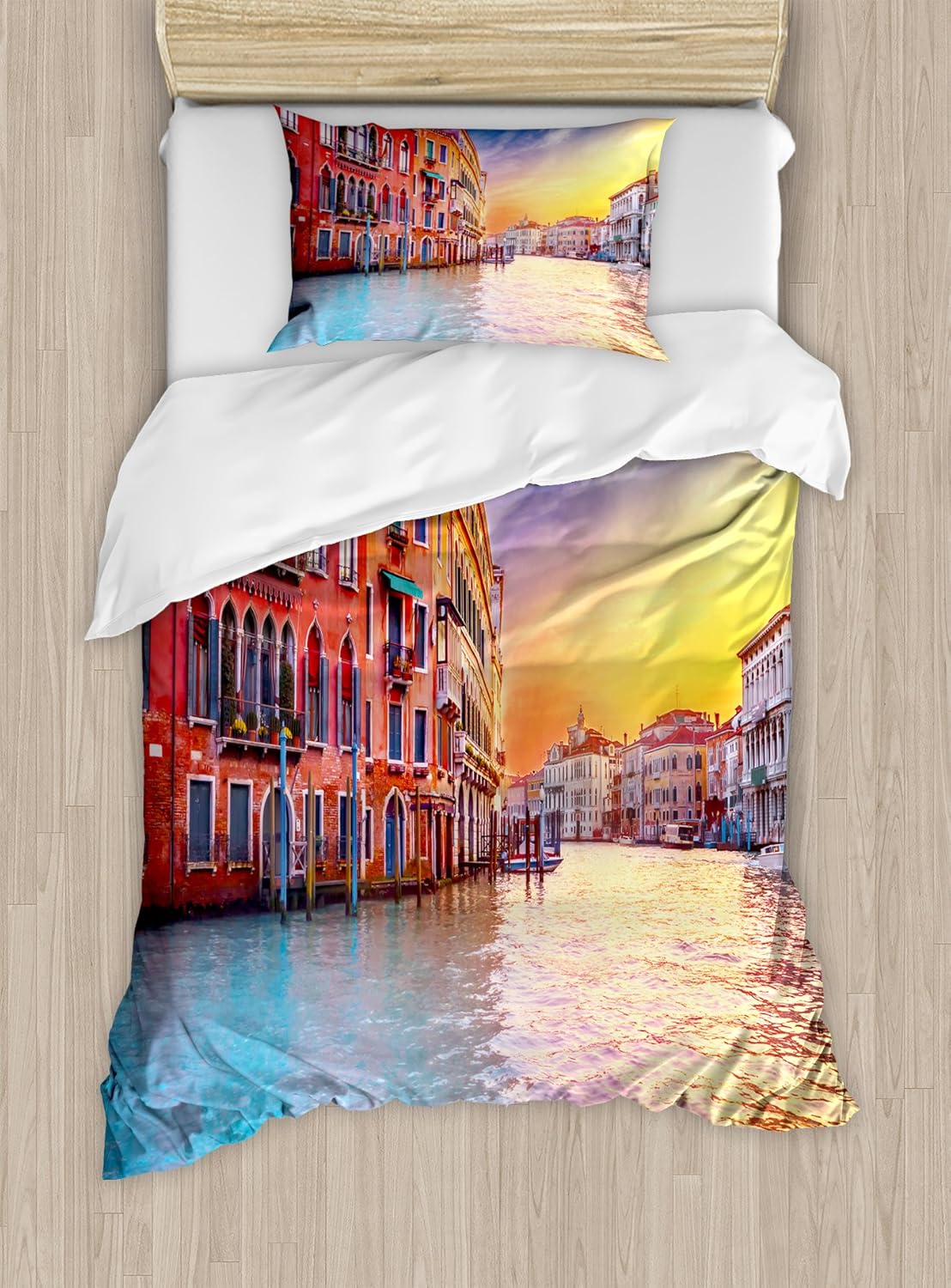 Ambesonne Italian Duvet Cover Set with Venice Canal Print
