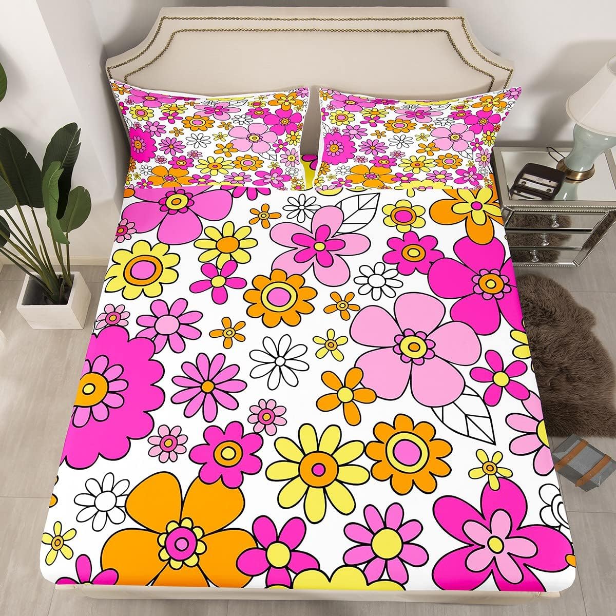 Feelyou Groovy Flower Bed Sheet Set 4Pcs King Size