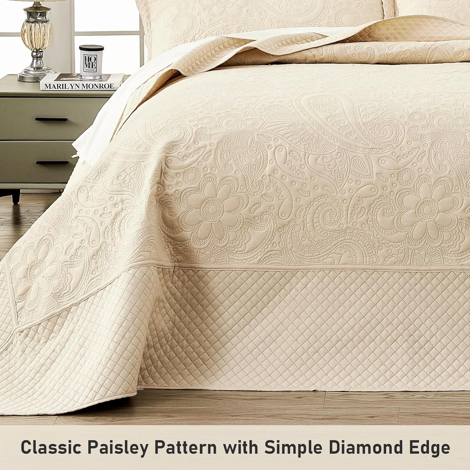 Qucover Alaska King Bedspread Set 3 Piece Paisley Microfiber