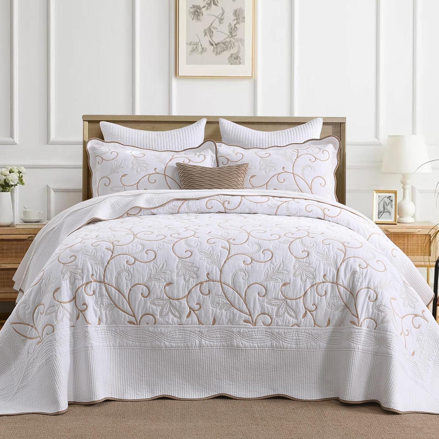 100 Cotton Bedspread Quilt Coverlet Set 128x120 Cal King with Pillow Shams
