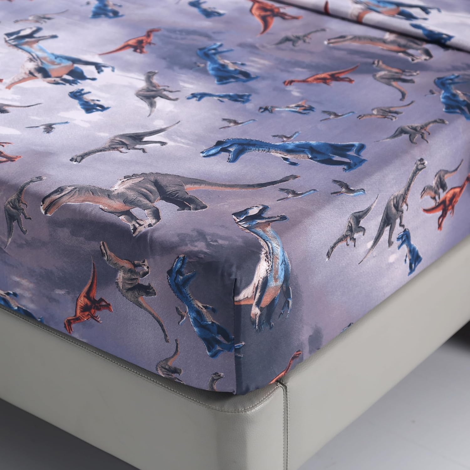 SDIII 4PCS Dinosaur Queen Sheet Set Soft Microfiber Dino Bedding for Kids