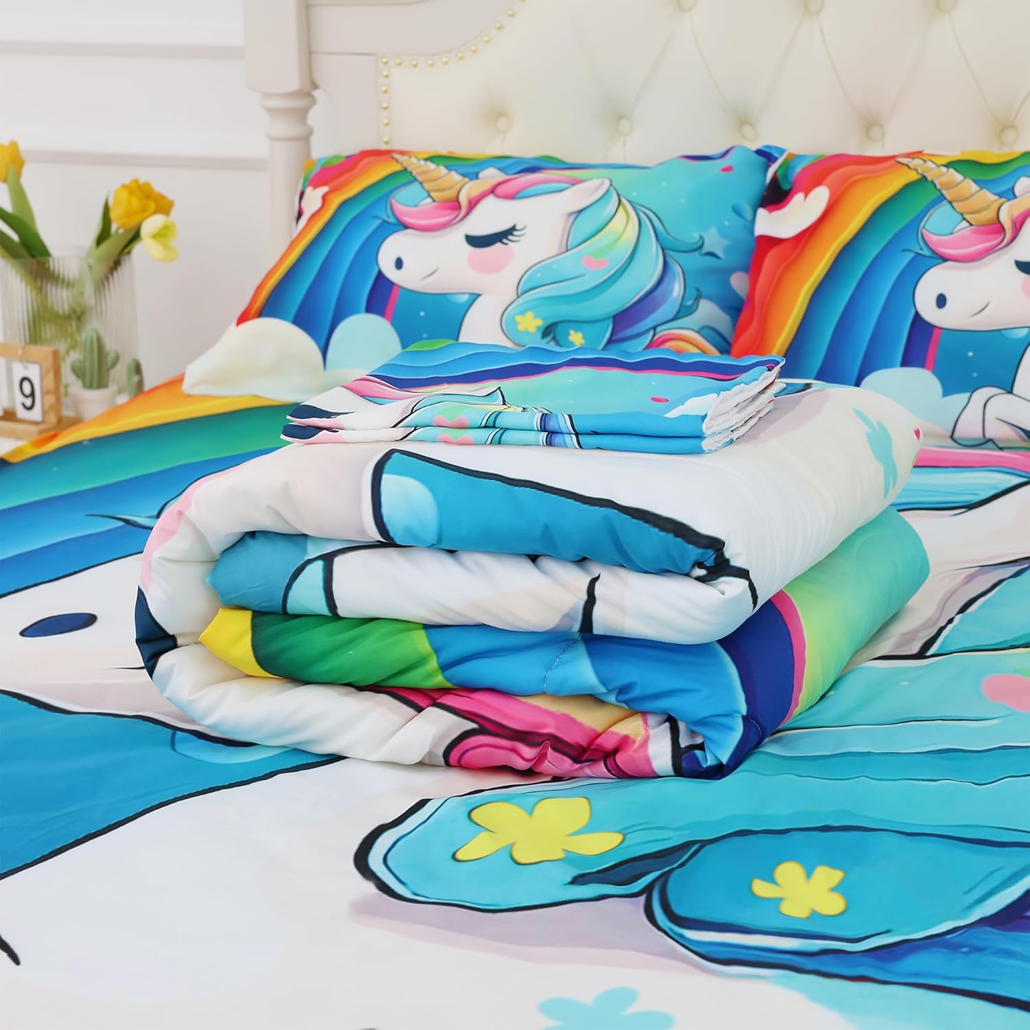 FUYEUN Unicorn Comforter Set Twin Size