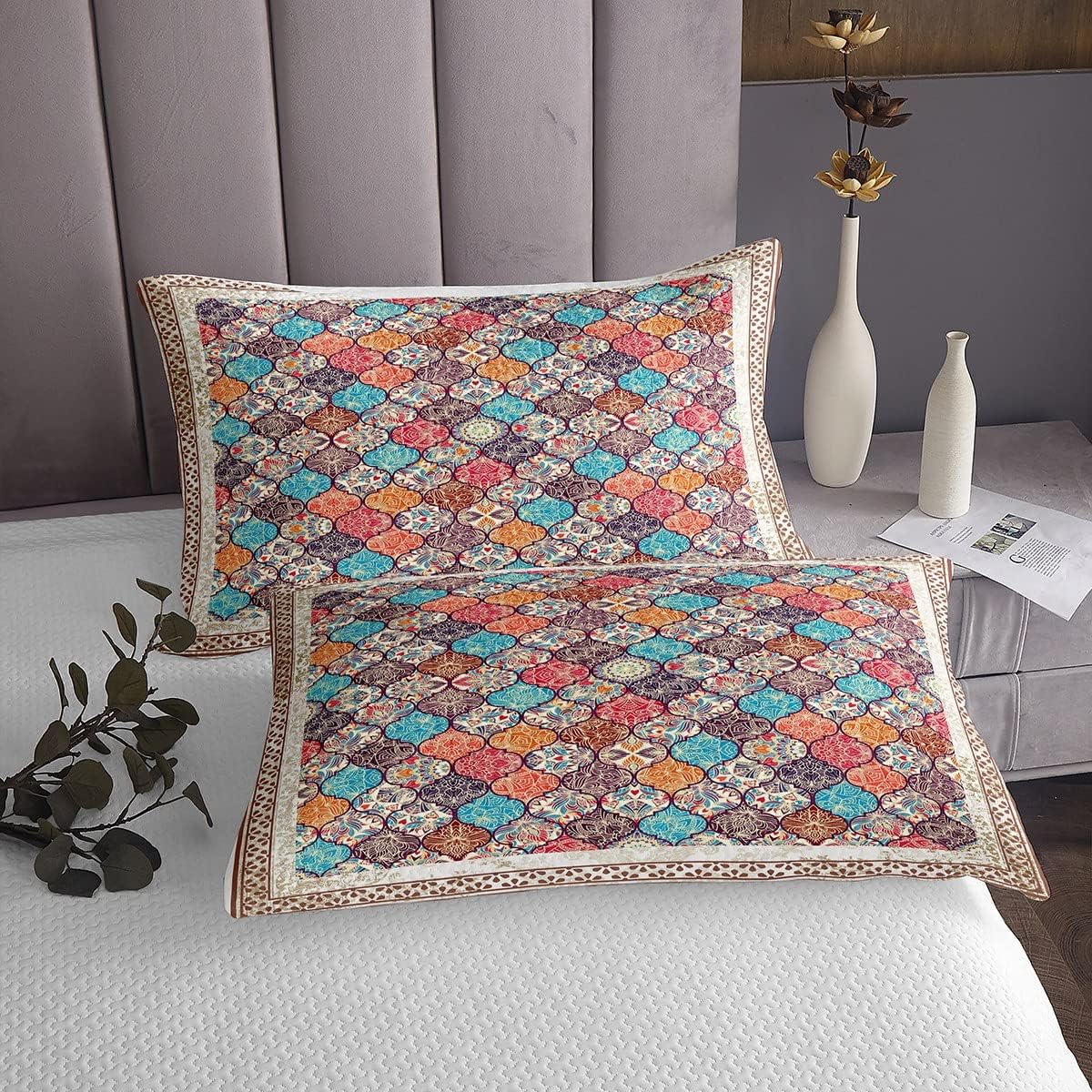 Erosebridal Exotic Boho Damask Flower Quilted Bedspread Set