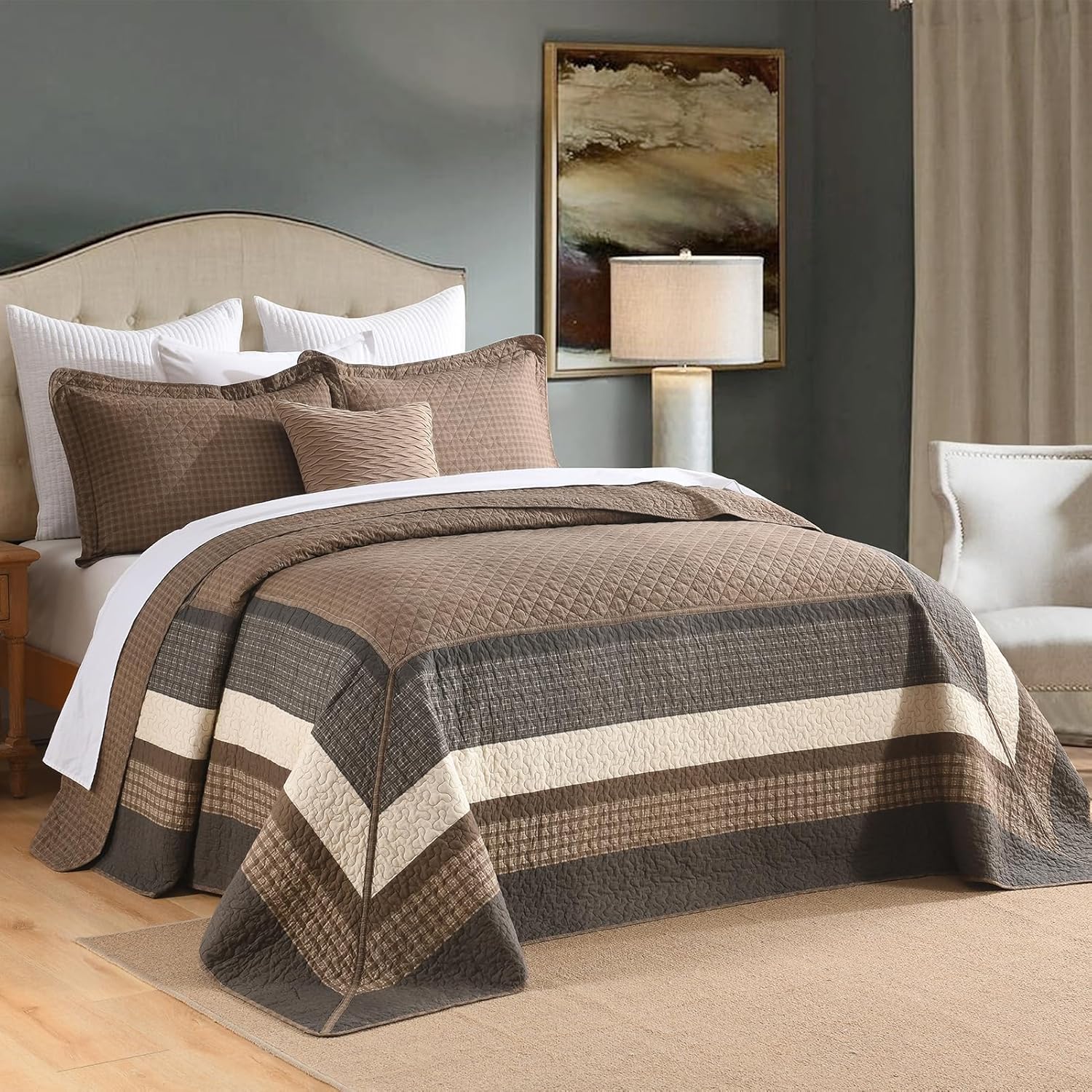 FineStichery Oversized Quilt Bedspread 3 Piece Set