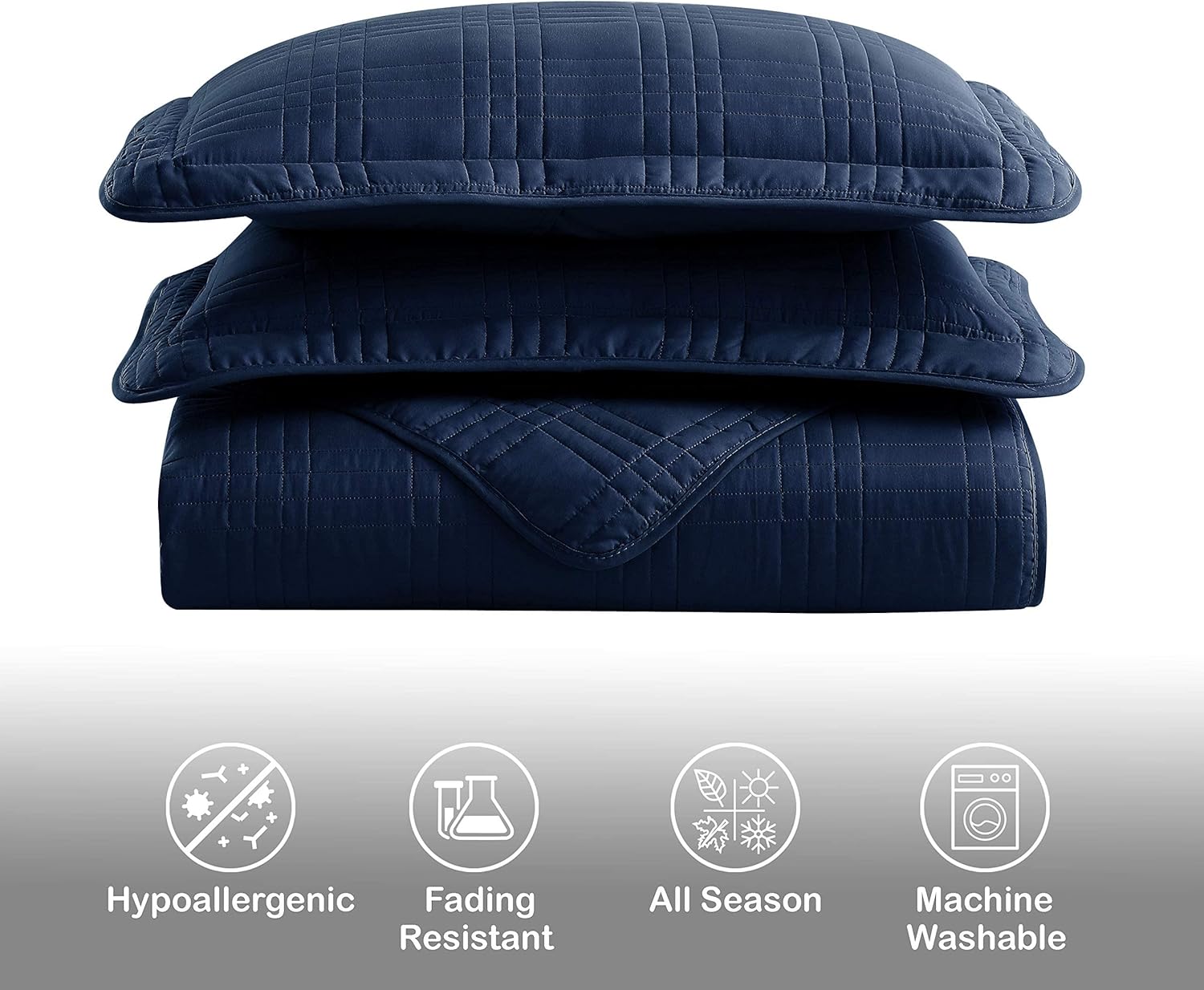 Chezmoi Kingston Queen Bedspread Set 3-Piece Navy
