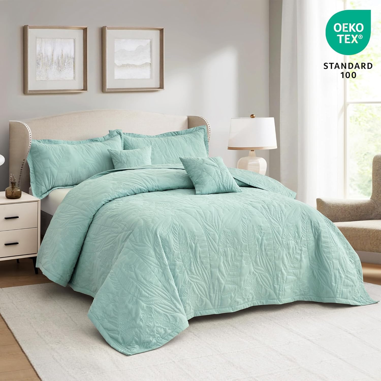 HZ HY Botanical Leaves King Bedspread Set 5 Piece