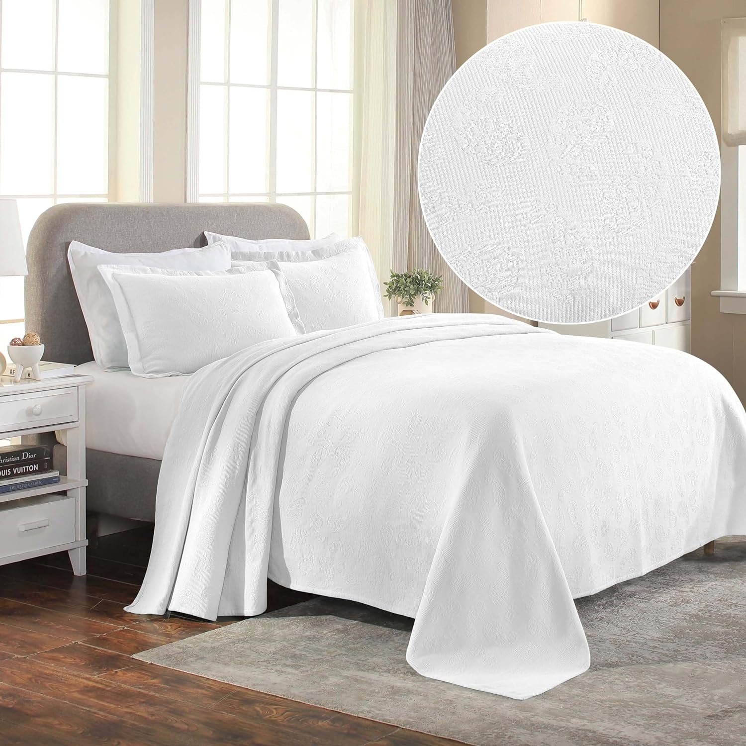 Superior Paisley 3 Piece Cotton Bedspread Set Twin White