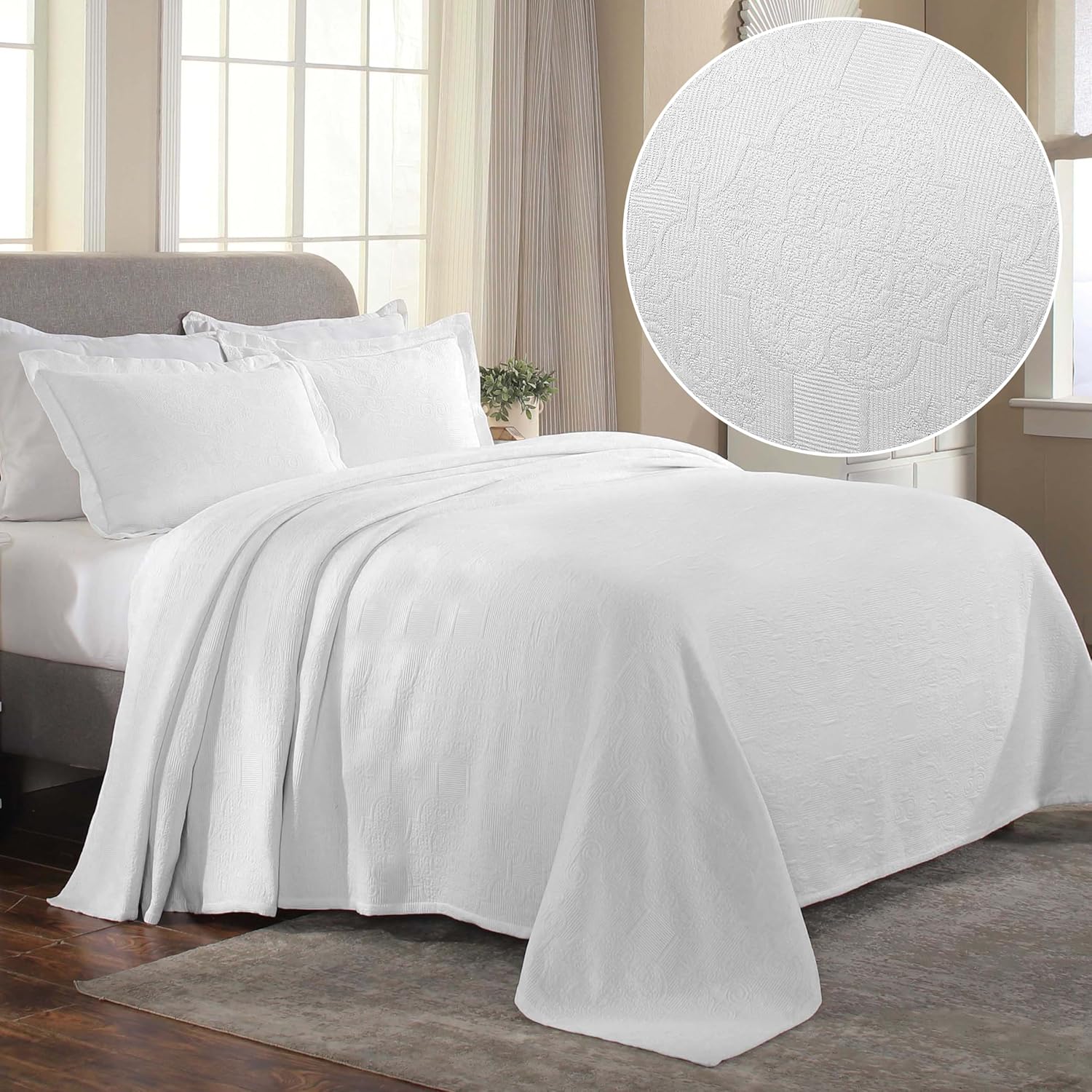Superior Cotton Bedspread Set 3-Piece Full White