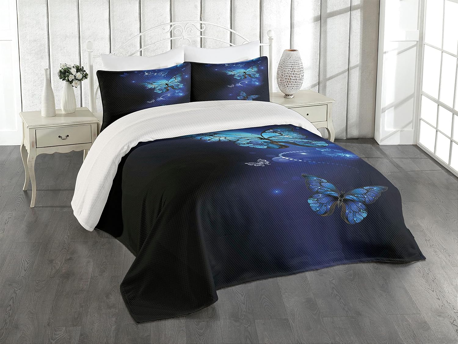 Lunarable Dark Blue Coverlet Set Queen Size