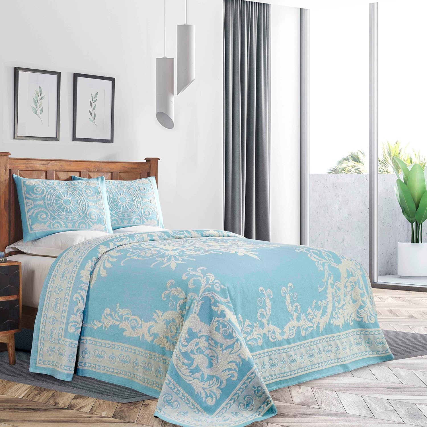 Superior Cotton Blend Bedspread Set Twin Aqua
