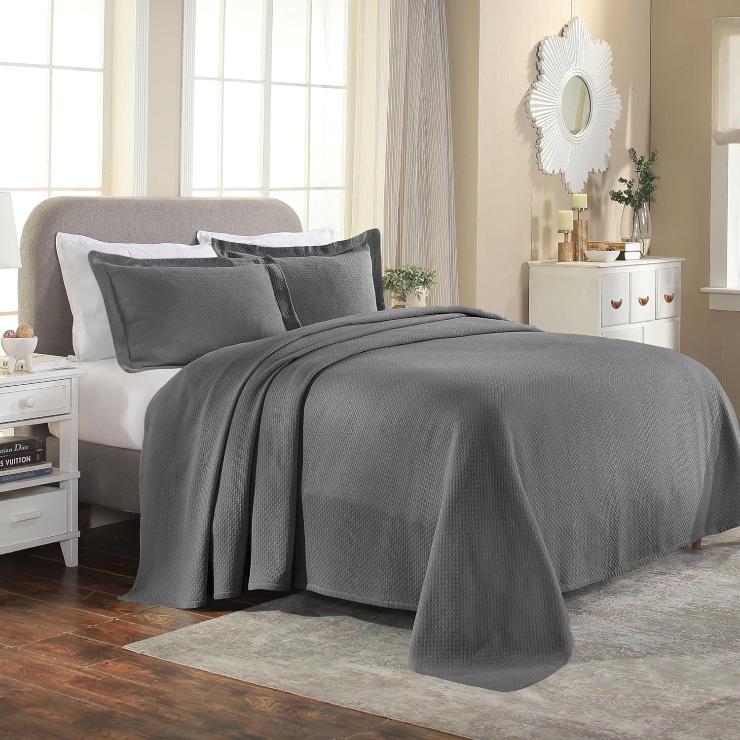 Superior Solitaire Cotton 3 Piece Bedspread Set Full Grey