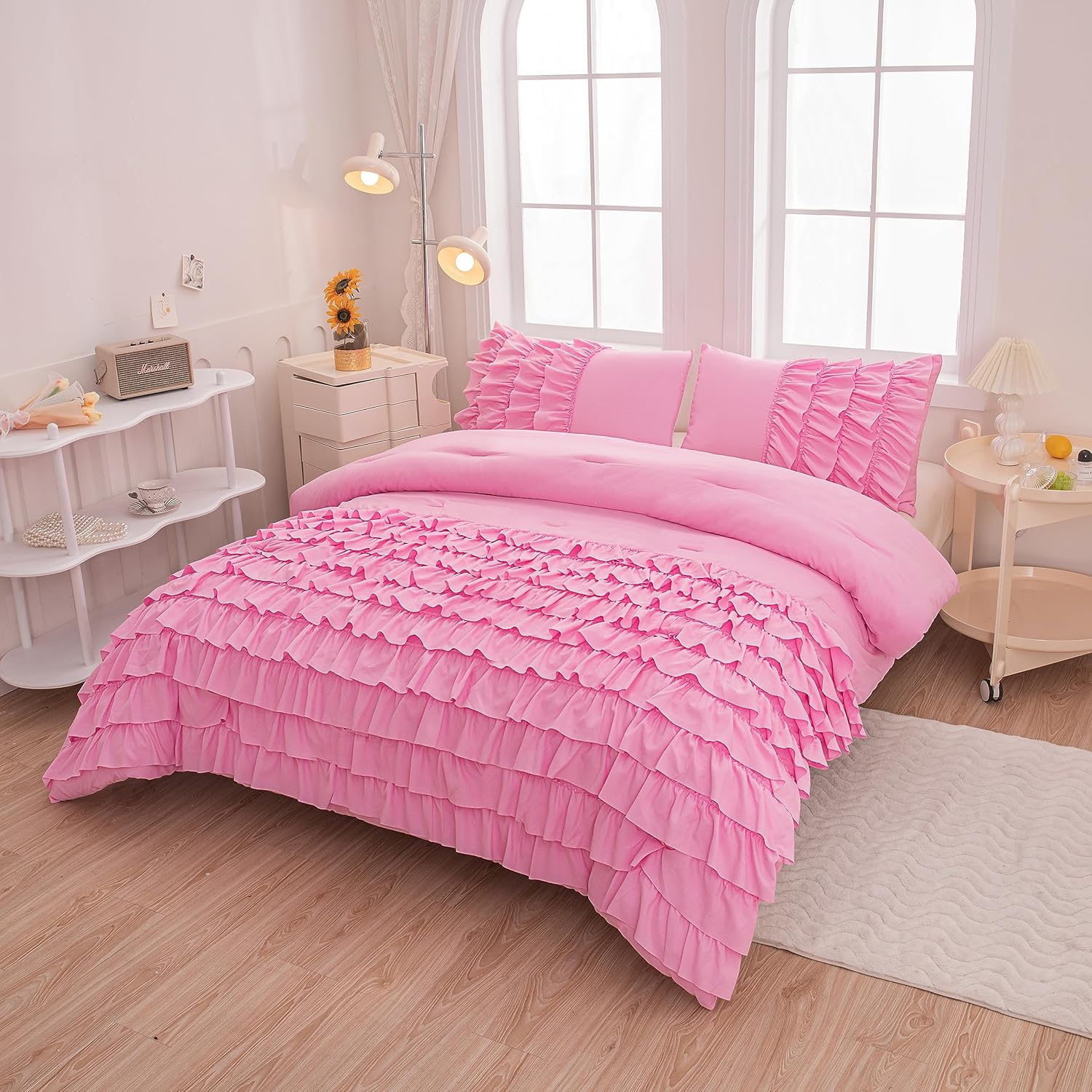 MWMWMW Pink Princess Comforter Set for Girls