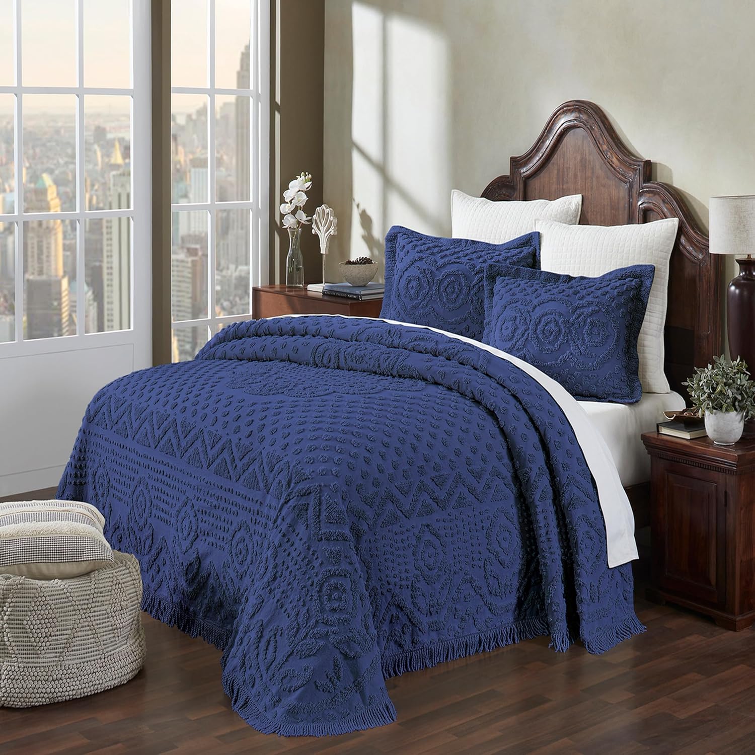Better Trends Chenille Bedspread Set King Size Navy