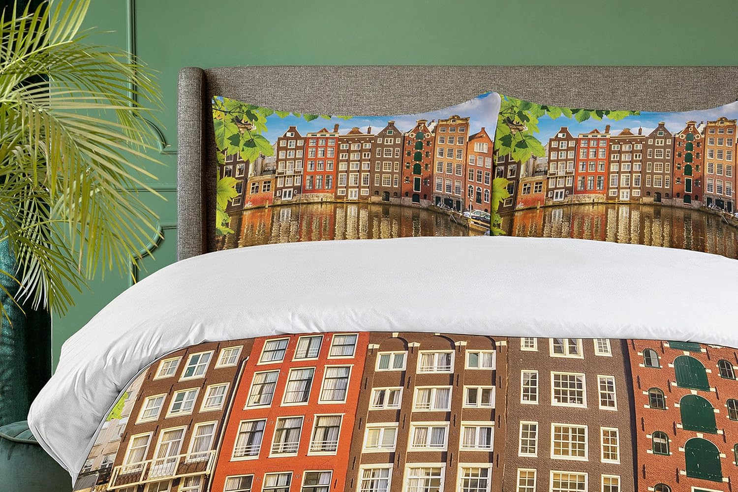 Ambesonne European Duvet Cover Set with Amsterdam Scenery