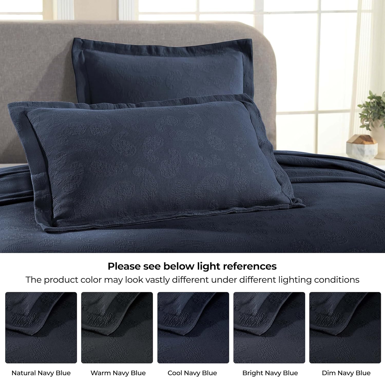 Superior Paisley 3 Piece Cotton Bedspread Set Navy Blue 1