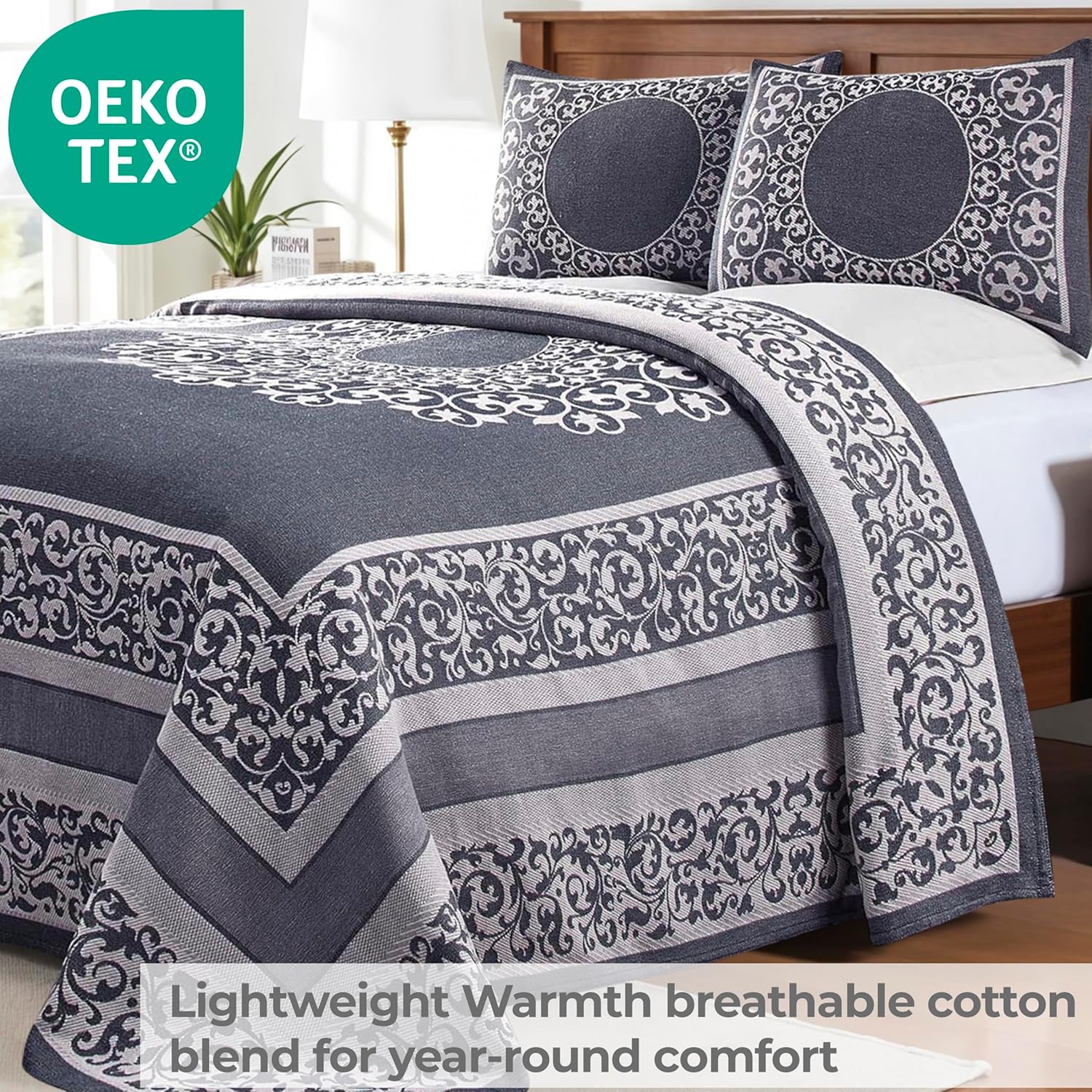 SUPERIOR Cotton Blend Bedspread Set - Queen Denim Blue