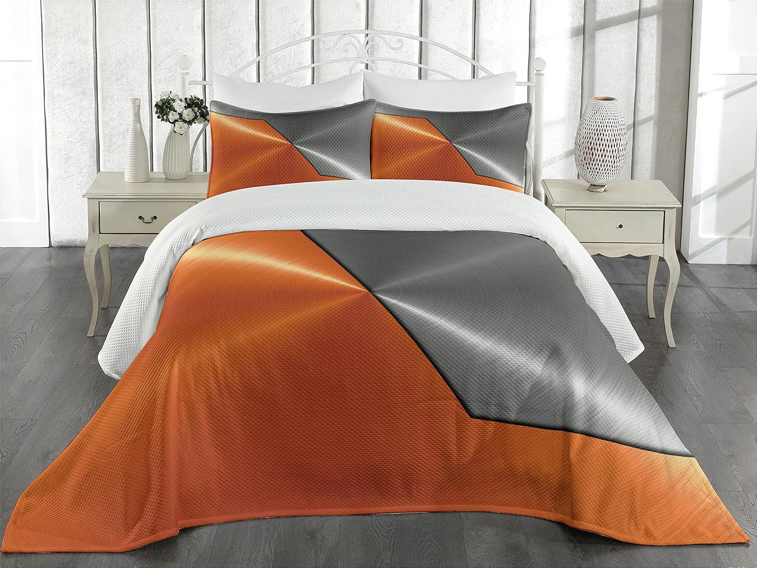 Ambesonne Orange Grey Coverlet Set King Size 3 Piece