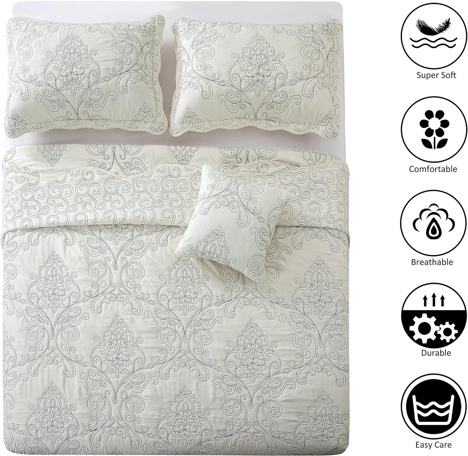 Home Soft Things Damask 4 Piece Bedspread Set 1