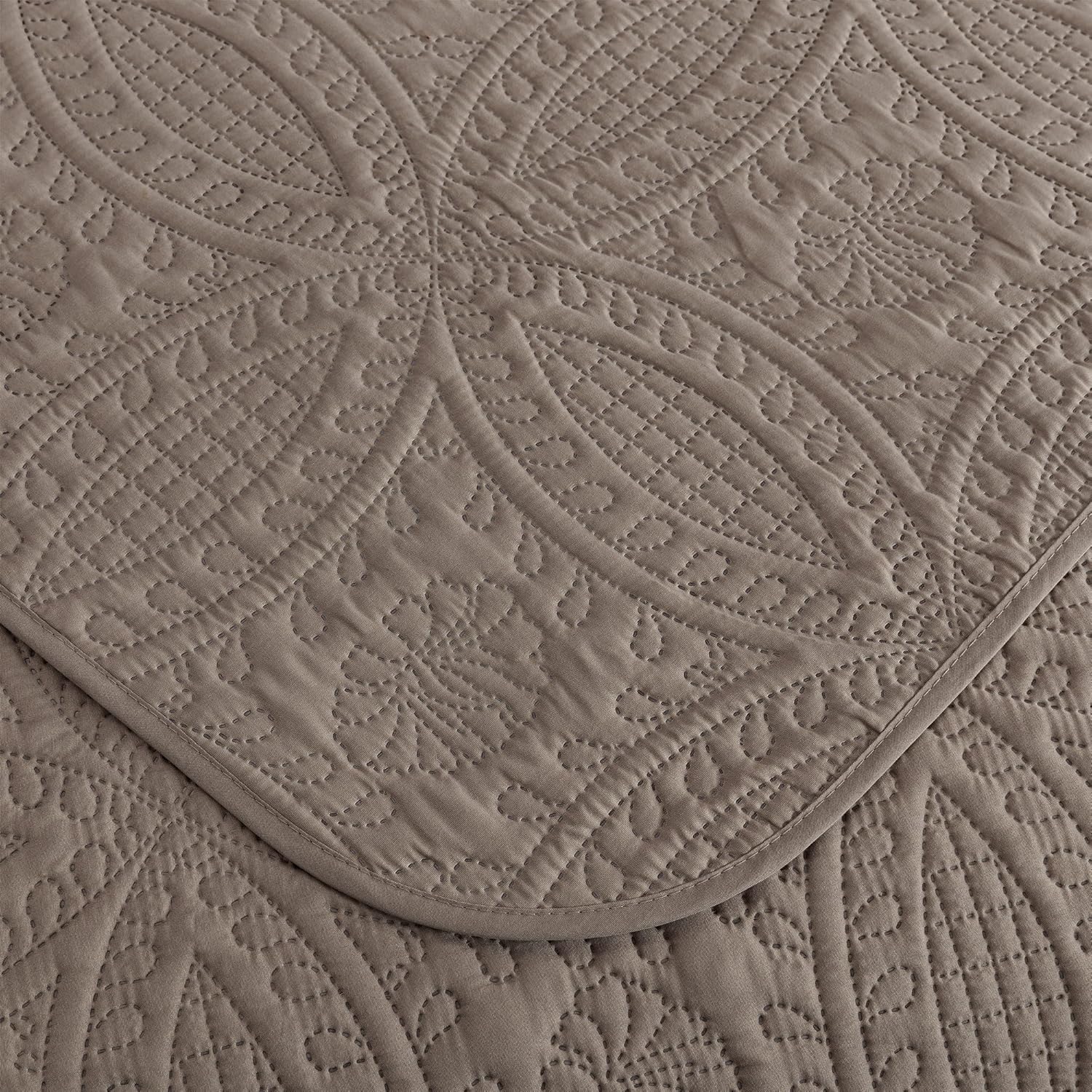 Chezmoi Austin 3-Piece Bedspread Set Queen Taupe