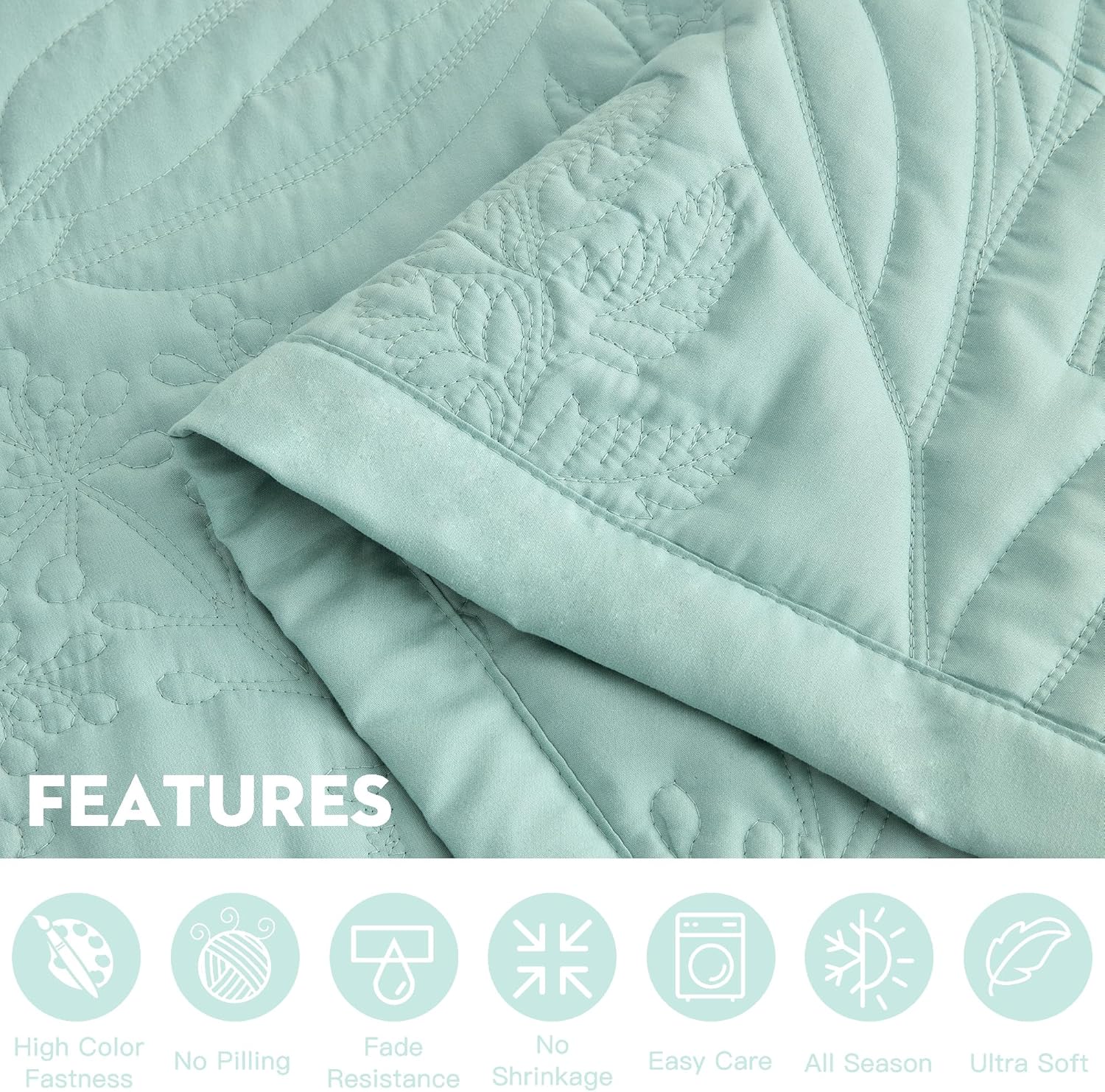 HZ HY Botanical Leaves King Bedspread Set 5 Piece
