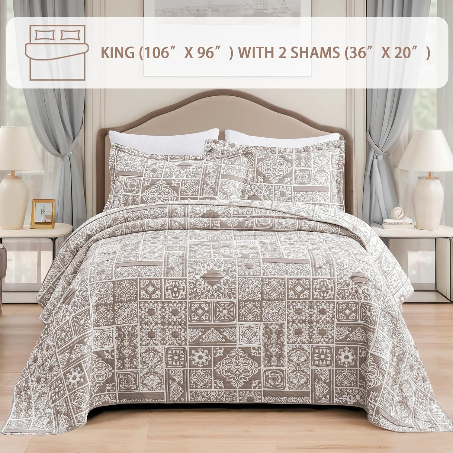 Asuexpect 3 Piece Patchwork Bedspread Set King Size
