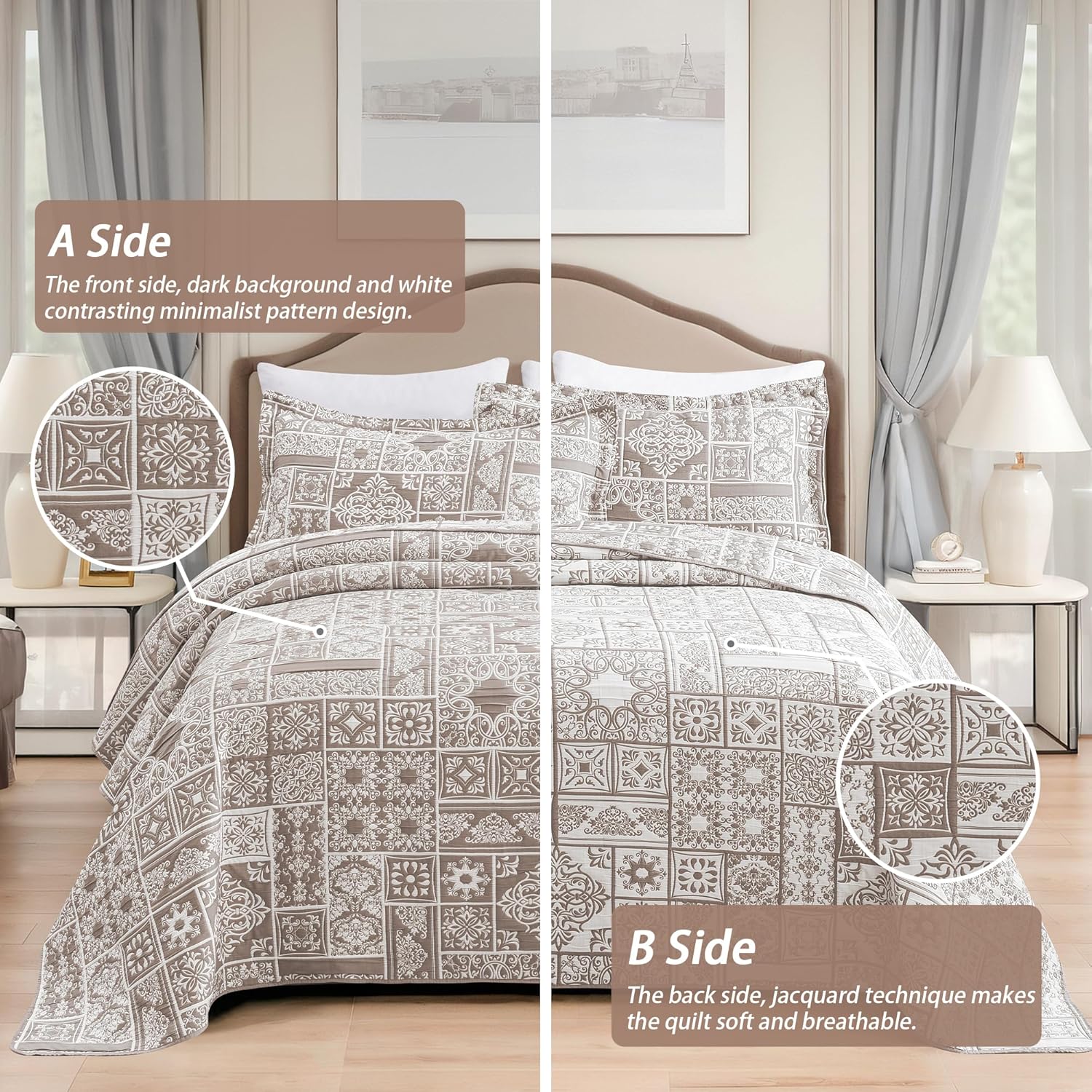 Asuexpect 3 Piece Patchwork Bedspread Set King Size