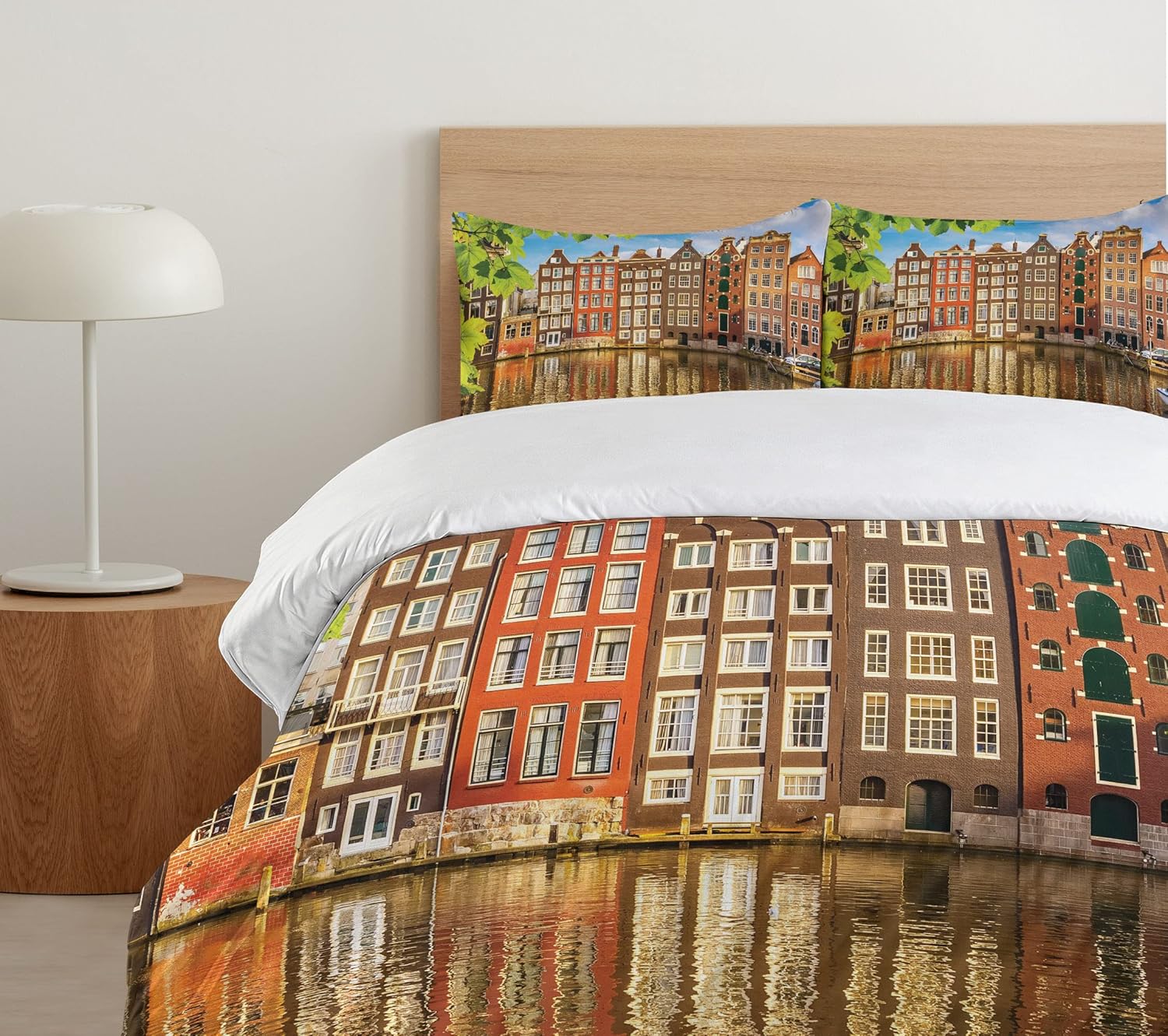 Ambesonne European Duvet Cover Set with Amsterdam Scenery