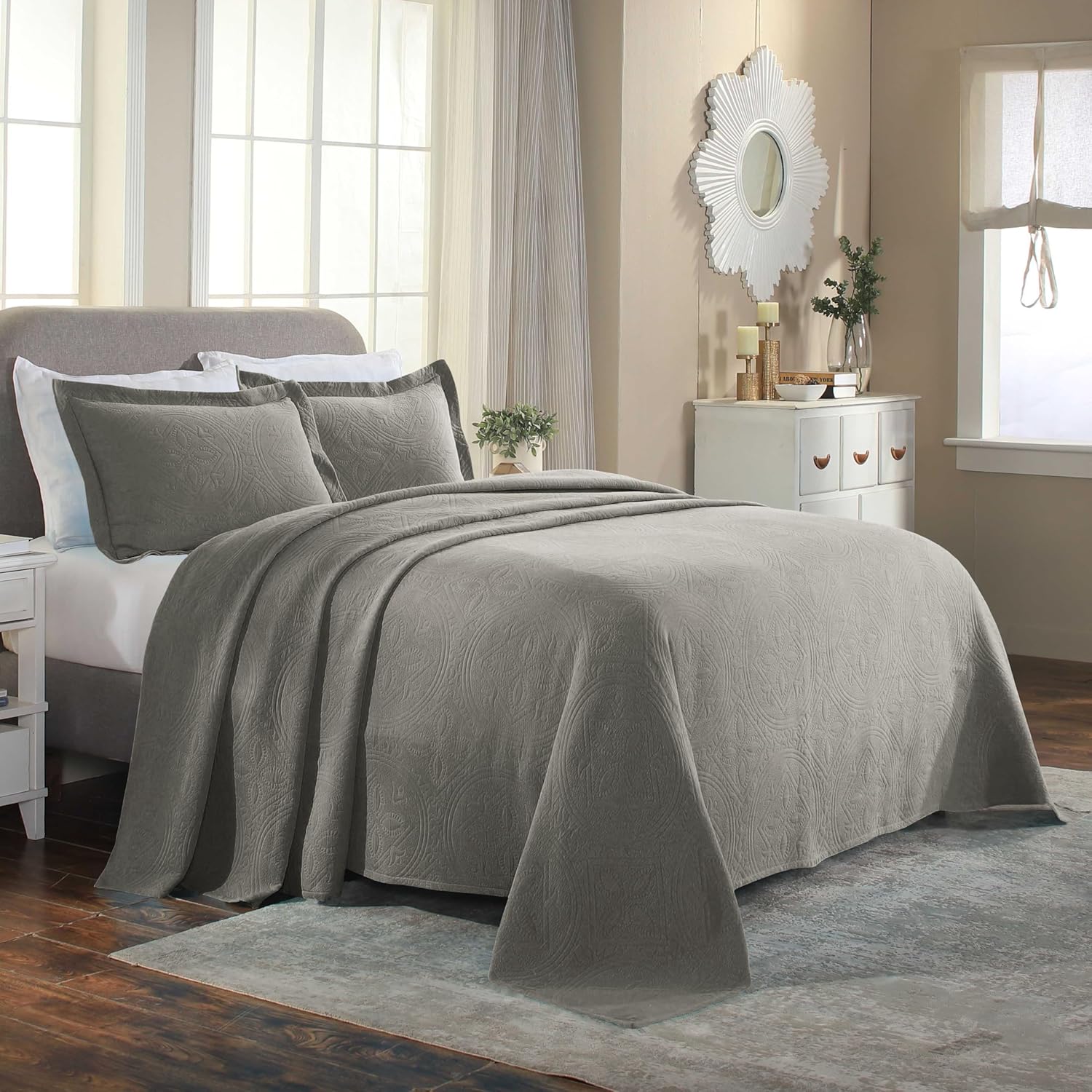 Superior 2 Piece Celtic Circle Cotton Bedspread Set Charcoal