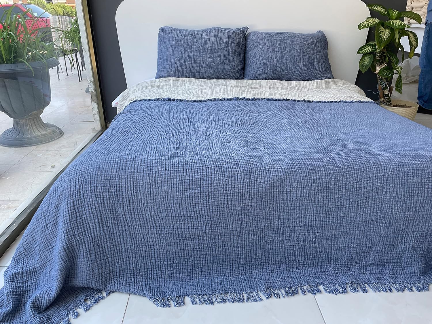 BONPERLA 4 Layer Muslin Blanket Set - Indigo Blue