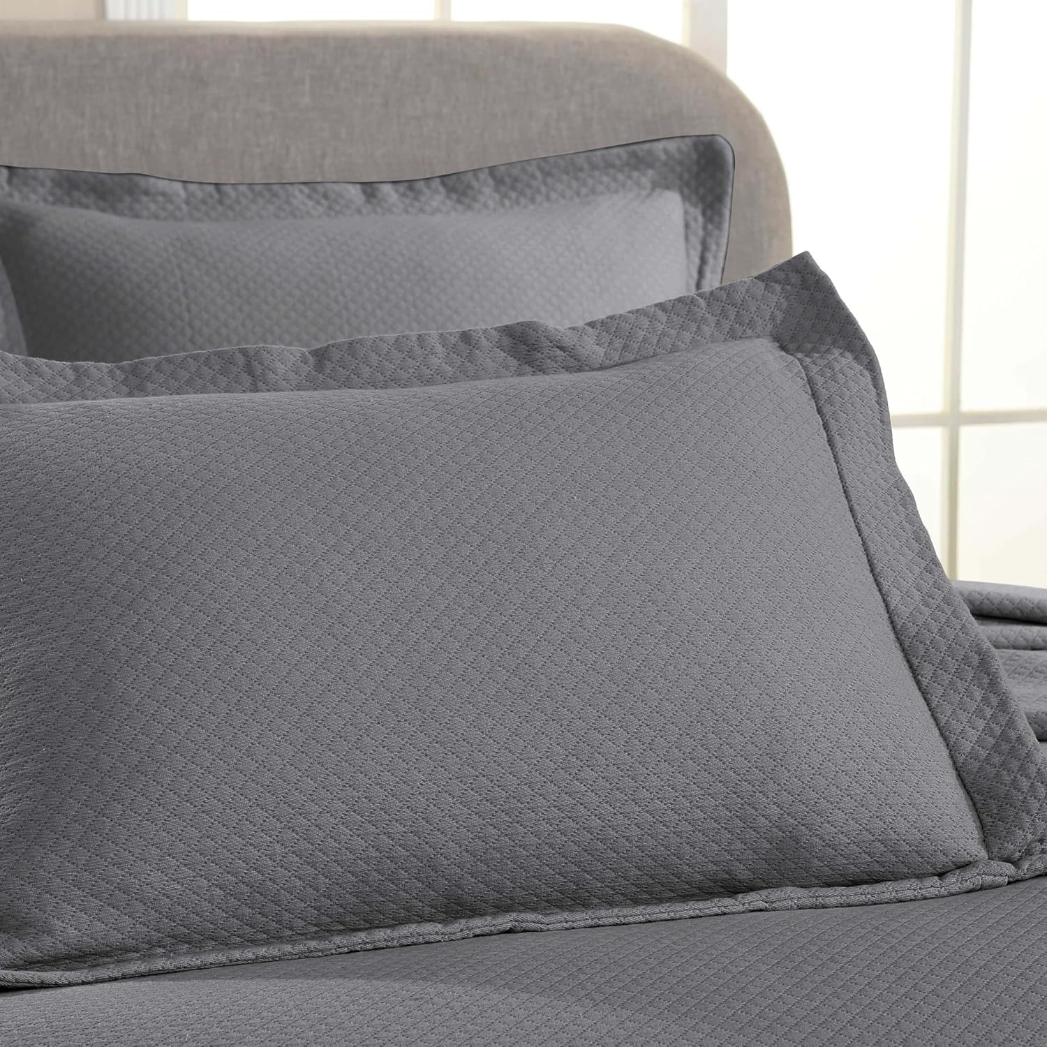 Superior Solitaire Cotton 3 Piece Bedspread Set Full Grey