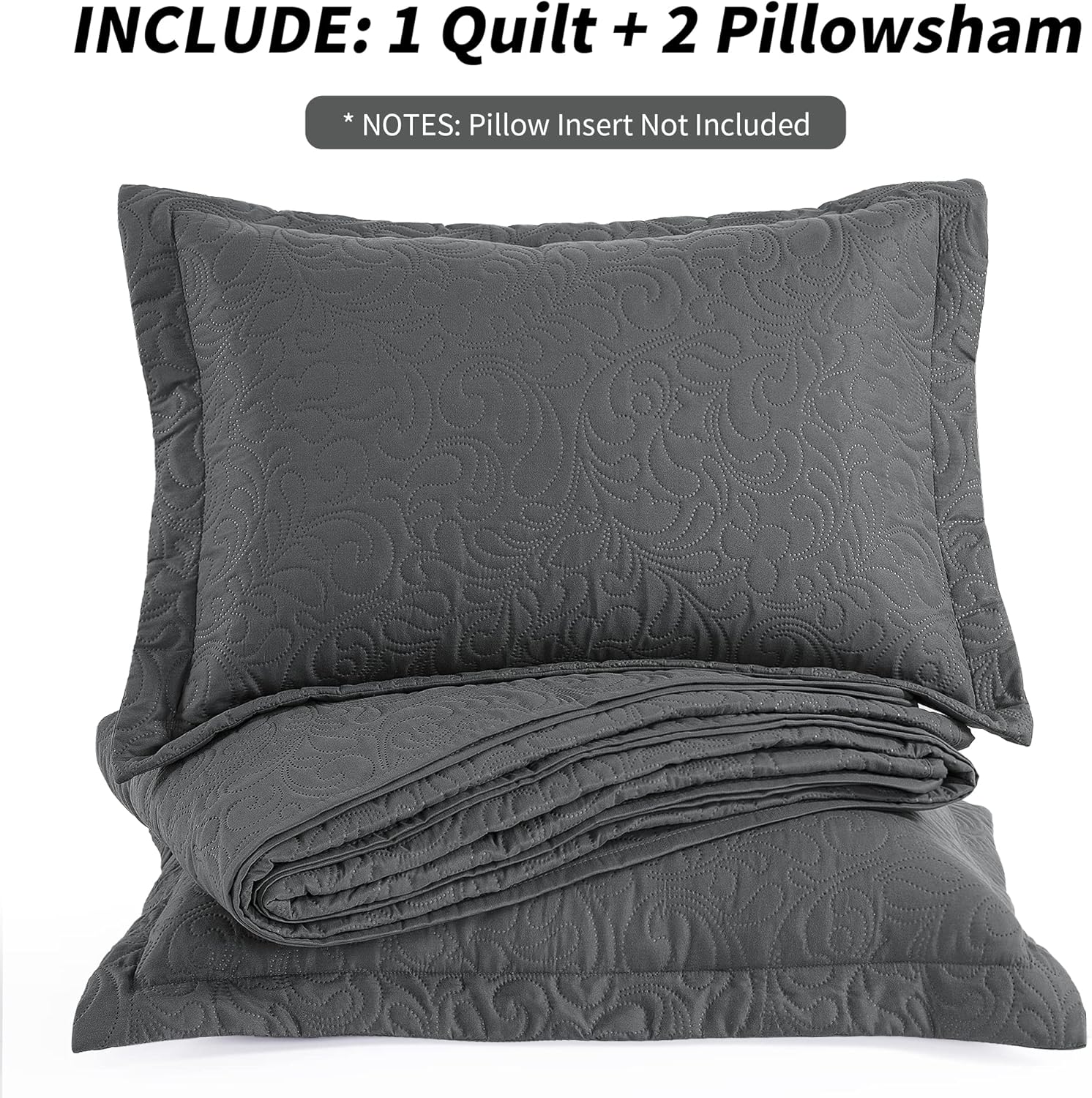 HOMBYS Alaska King 132x120 Bedspread Set - 3 Piece Grey