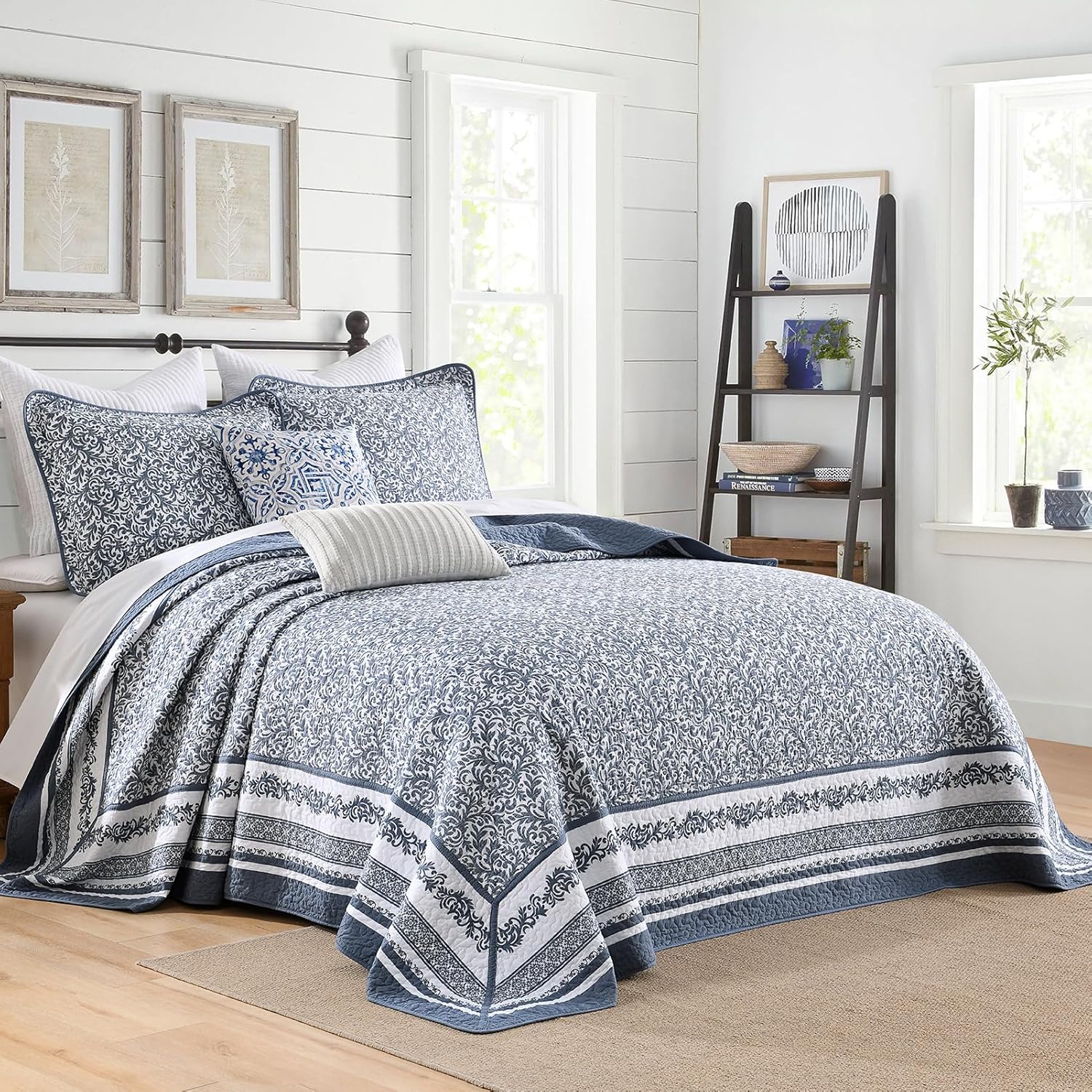 FineStichery Cotton King Bedspread Set 128x120 Blue White