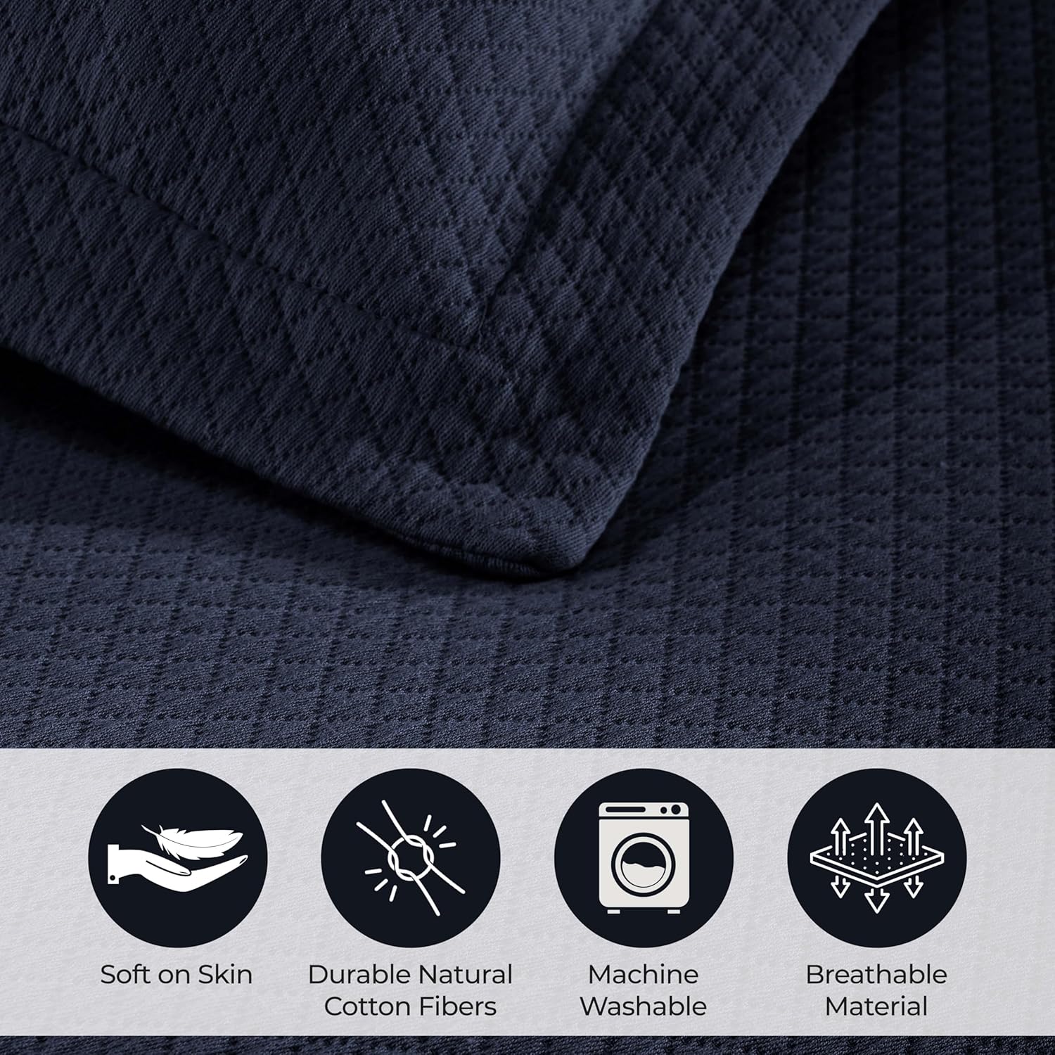 Superior Solitaire Cotton Bedspread Set Twin Navy Blue