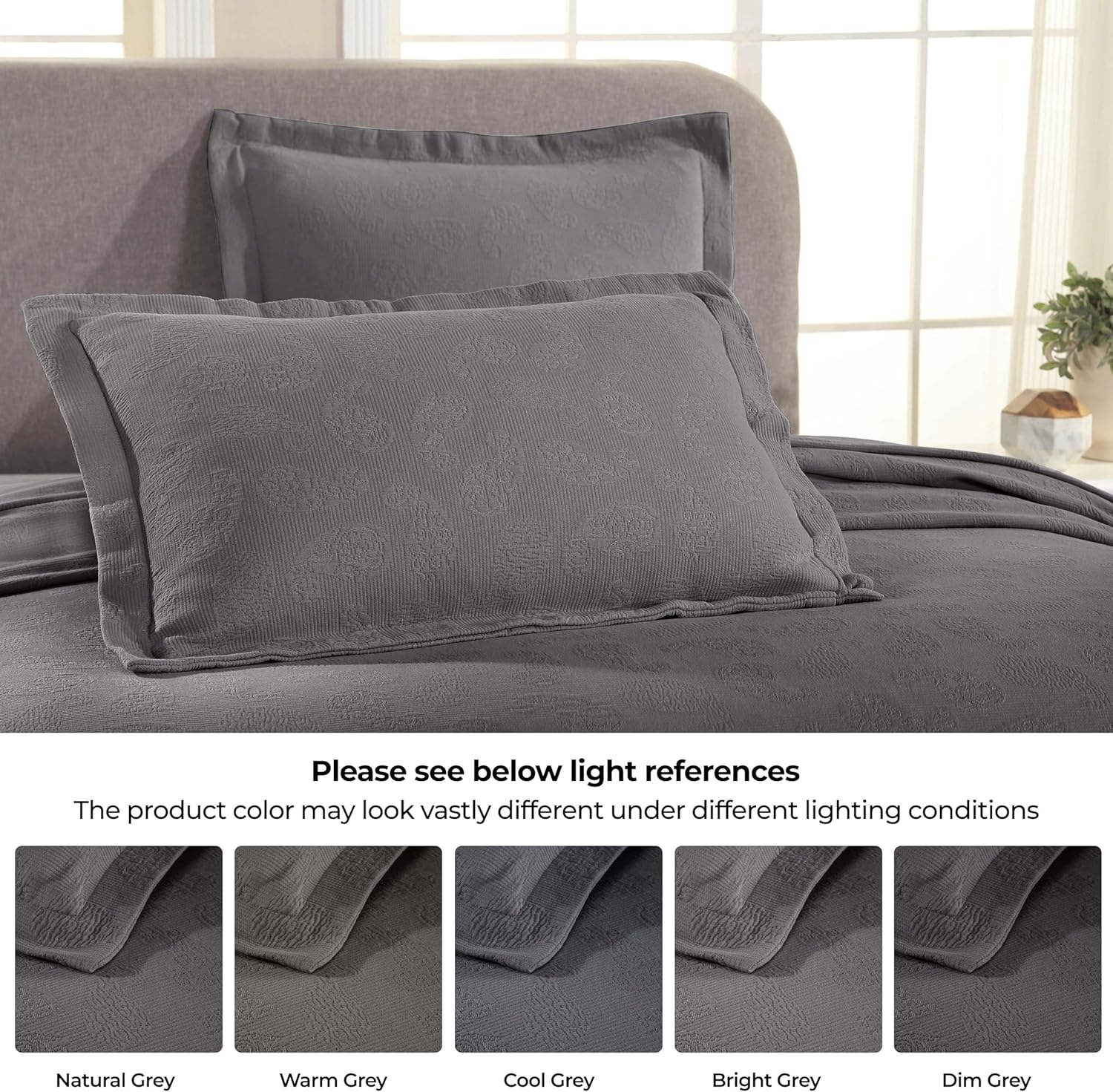 Superior Paisley 3 Piece Cotton Bedspread Set - Queen Size Grey