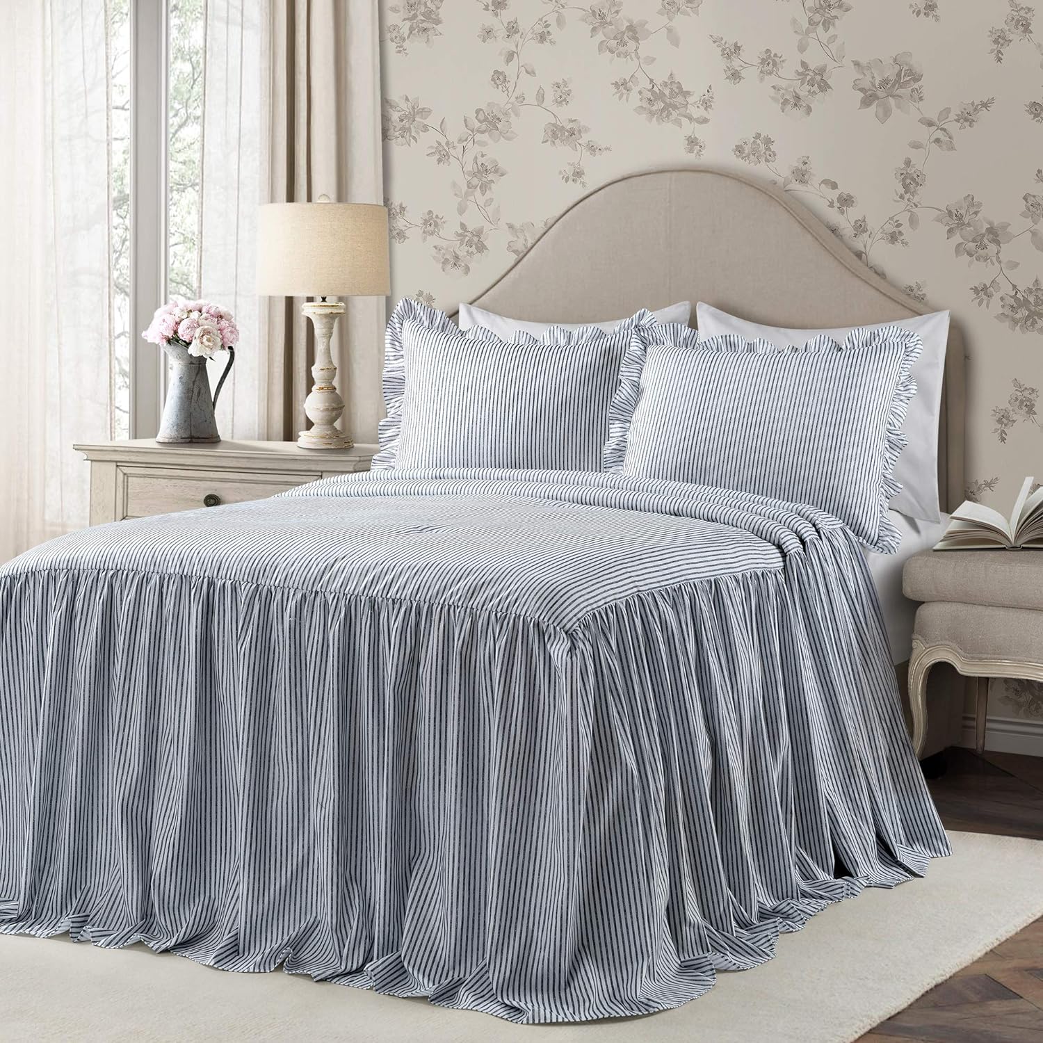 Lush Decor Ticking Stripe Bedspread 3 Piece Set King Navy