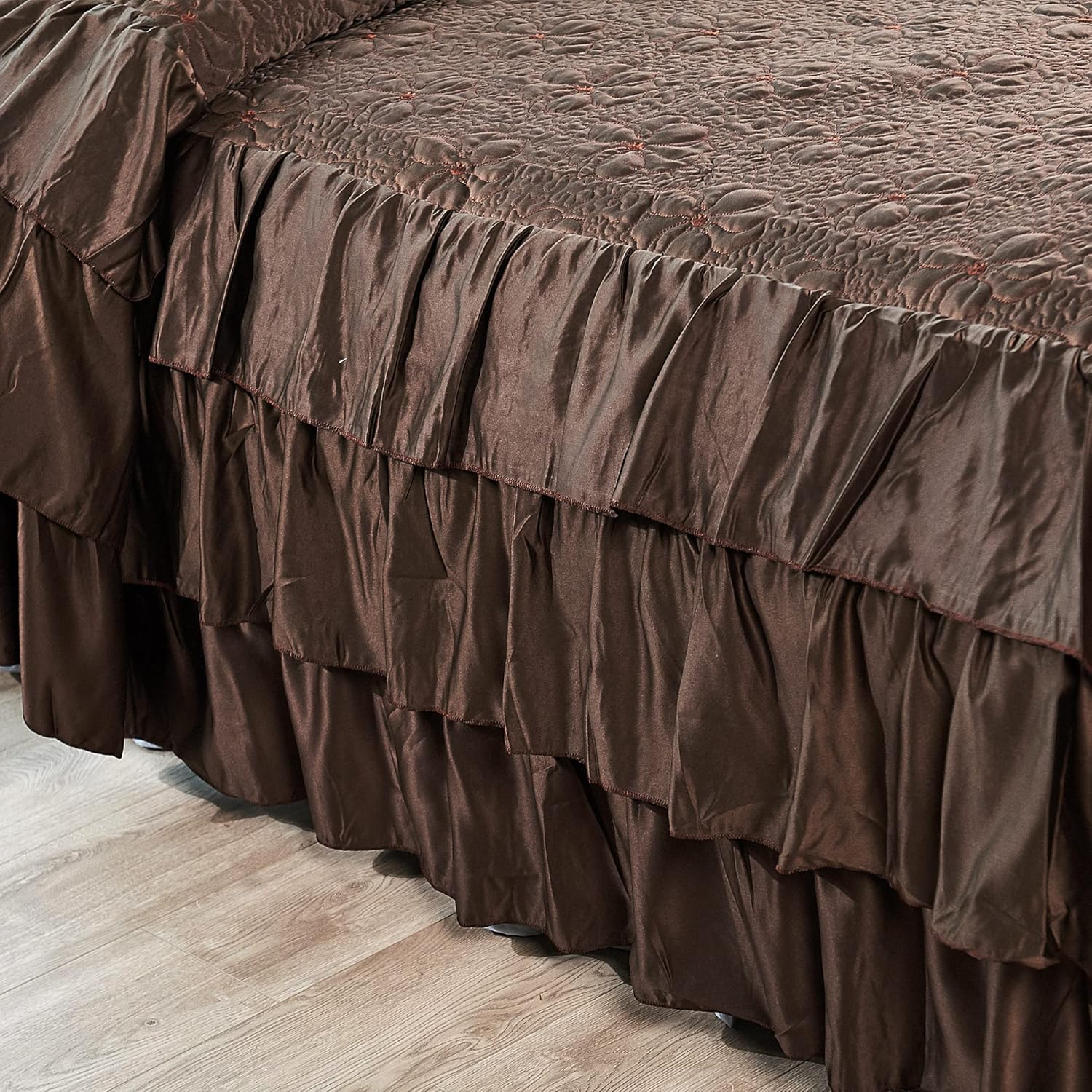 Home Soft Things 4 Piece Matte Satin Bedspread Set Chocolate