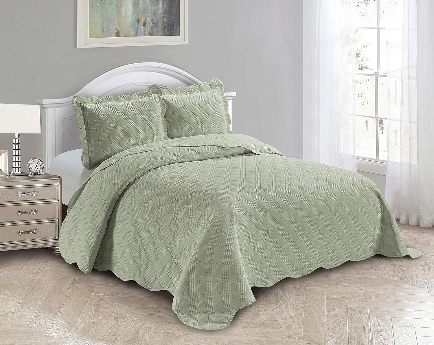 Fancy Linen 3pc Embossed Coverlet Bedspread Set - Light Green