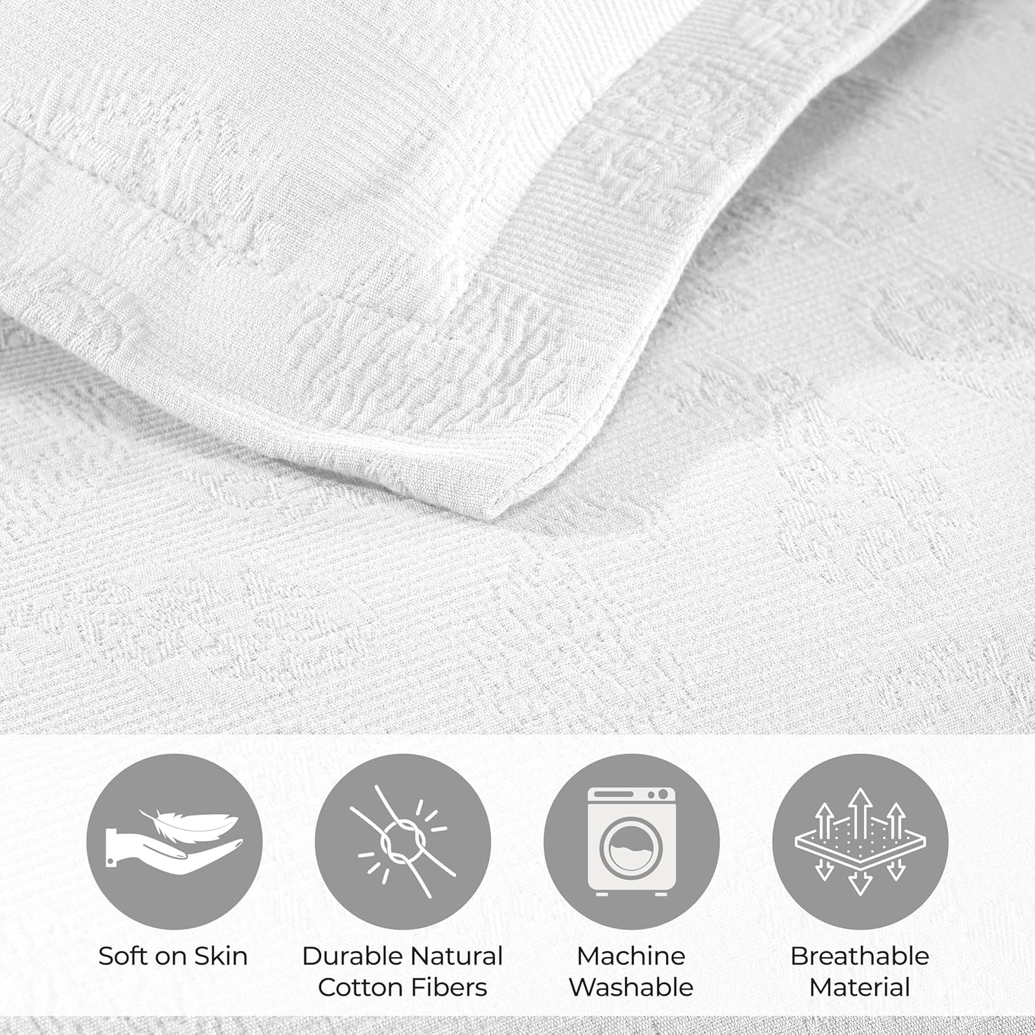 Superior Paisley 3 Piece Cotton Bedspread Set Twin White
